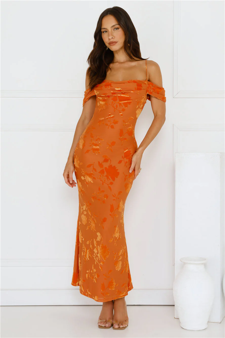 Good Fun Off Shoulder Maxi Dress Orange