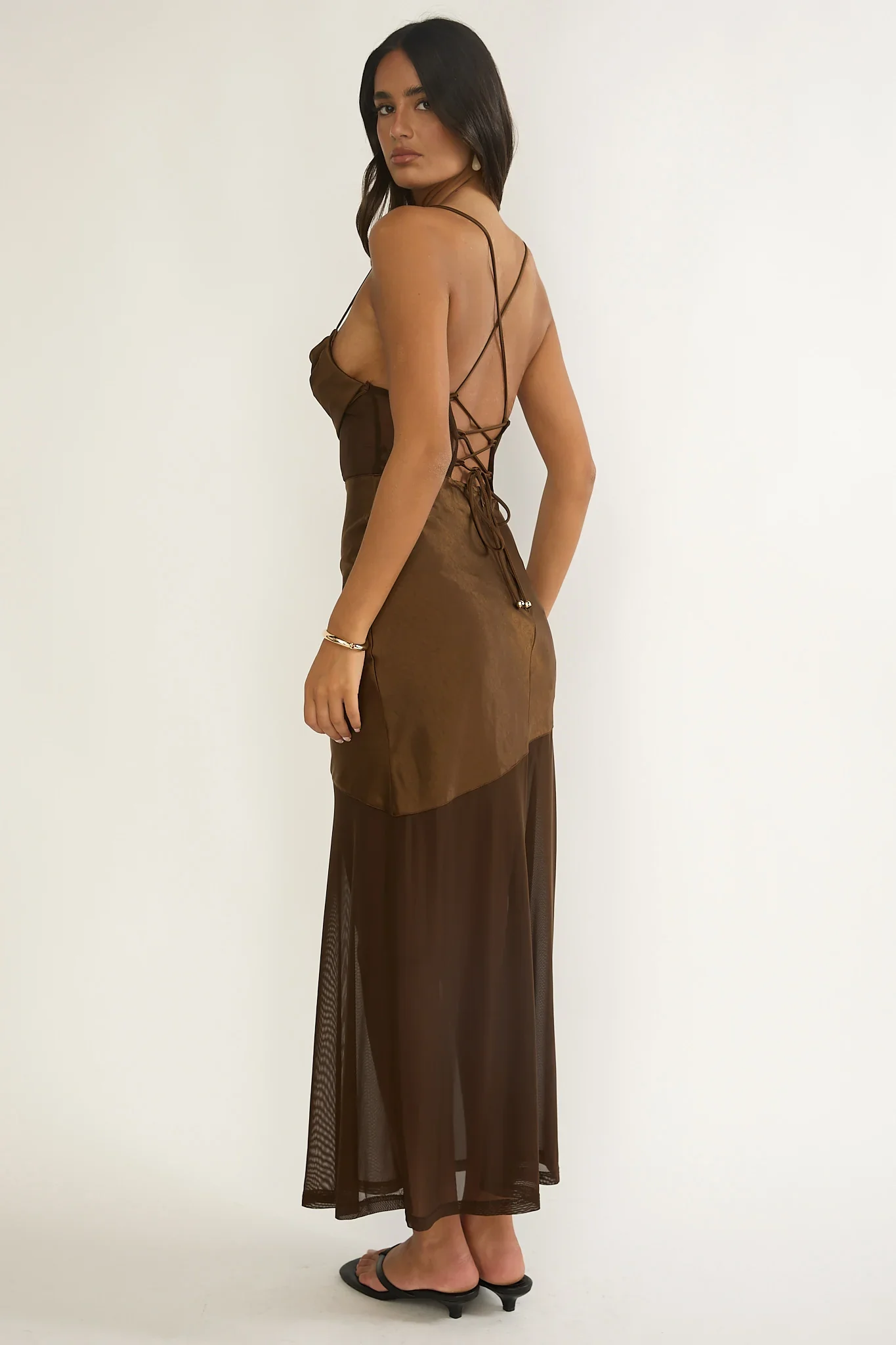 Golden Era Sheer Waist Maxi Dress Chocolate