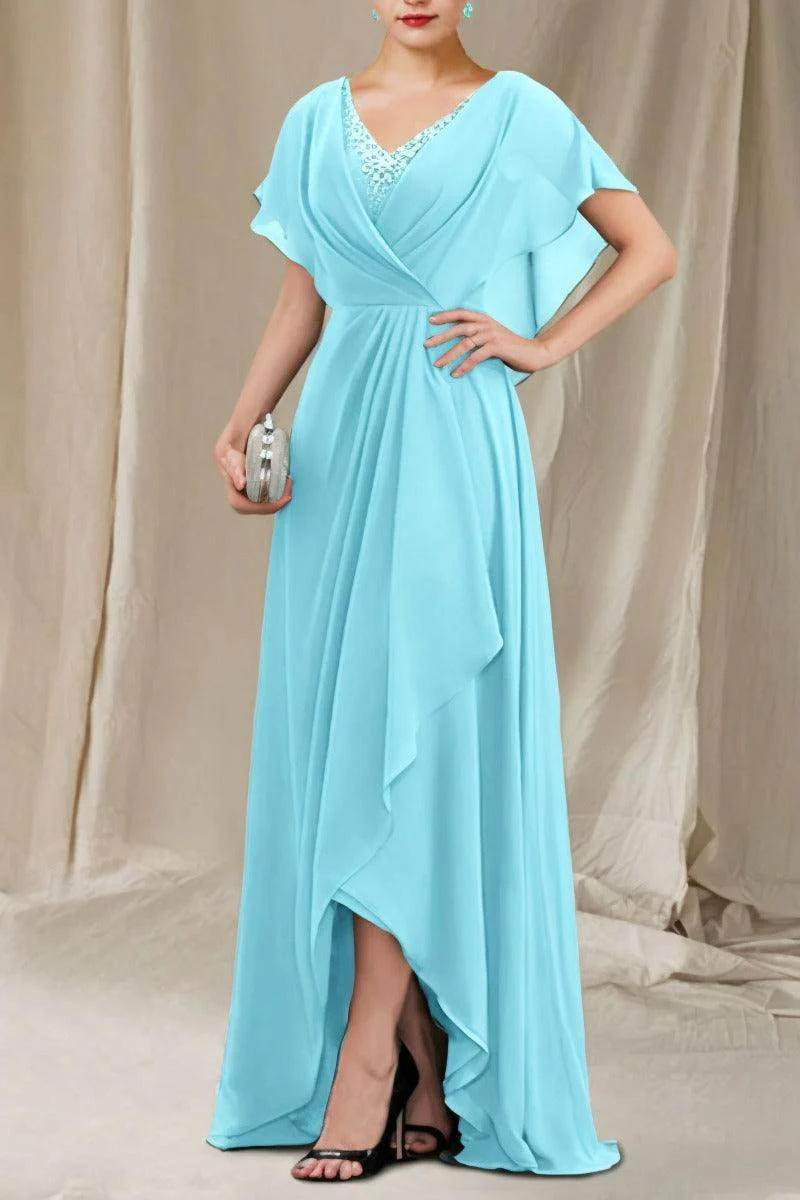 A-Line Sweep-Brush Train Chiffon Mother Dress CM0080