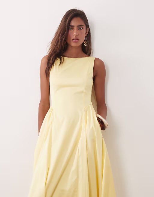 Mango cotton rich boat neck maxi dress in yellow