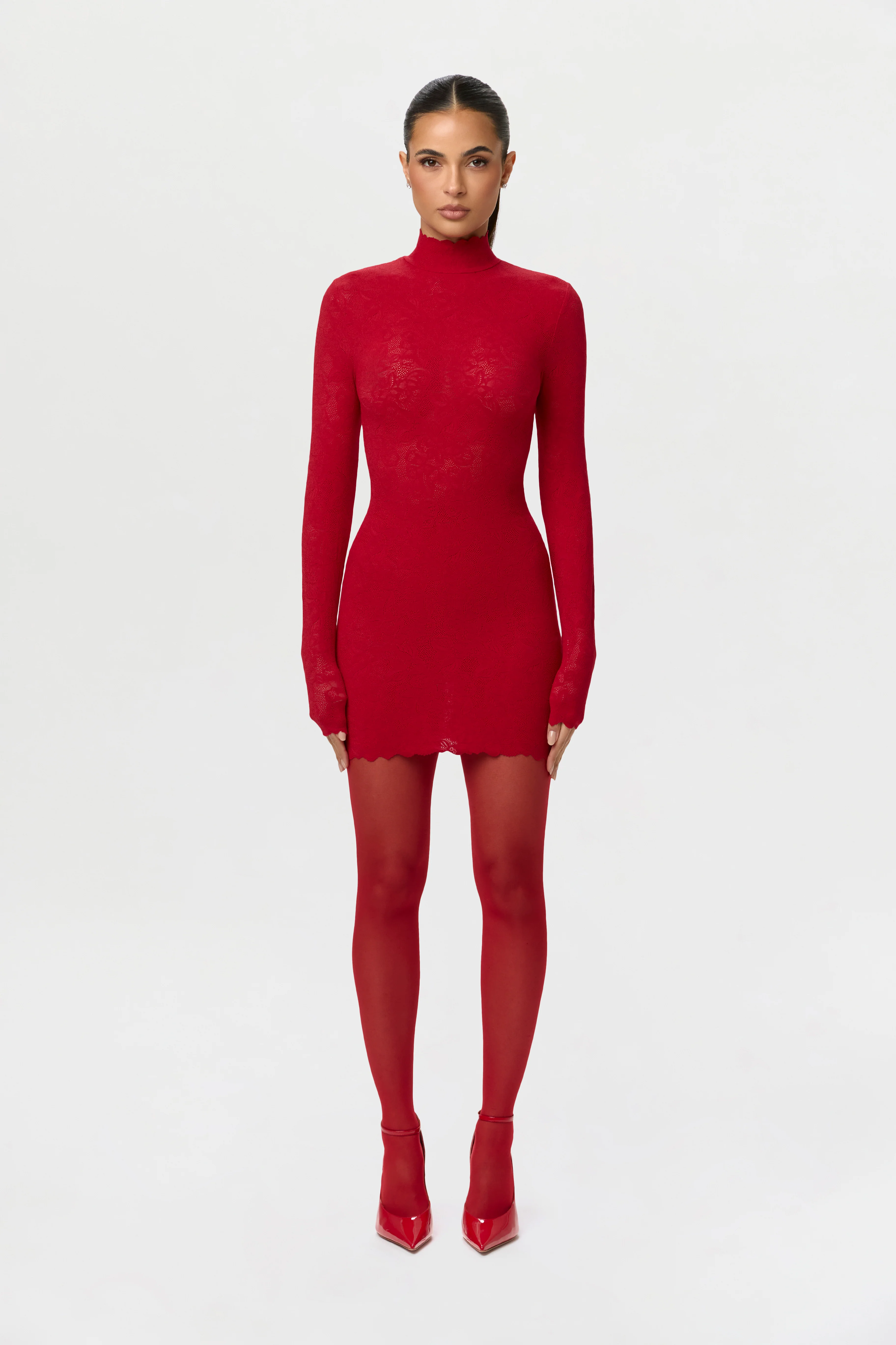 Stretch Lace Scallop Mini Dress