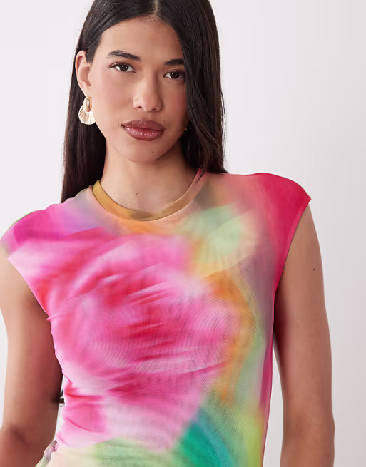 AFRM Mylo printed mesh cap sleeve maxi dress in abstract floral print