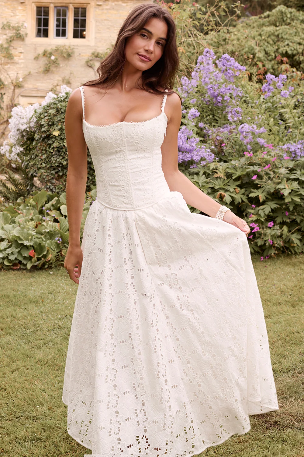 White Broderie Anglais Midi Skirt