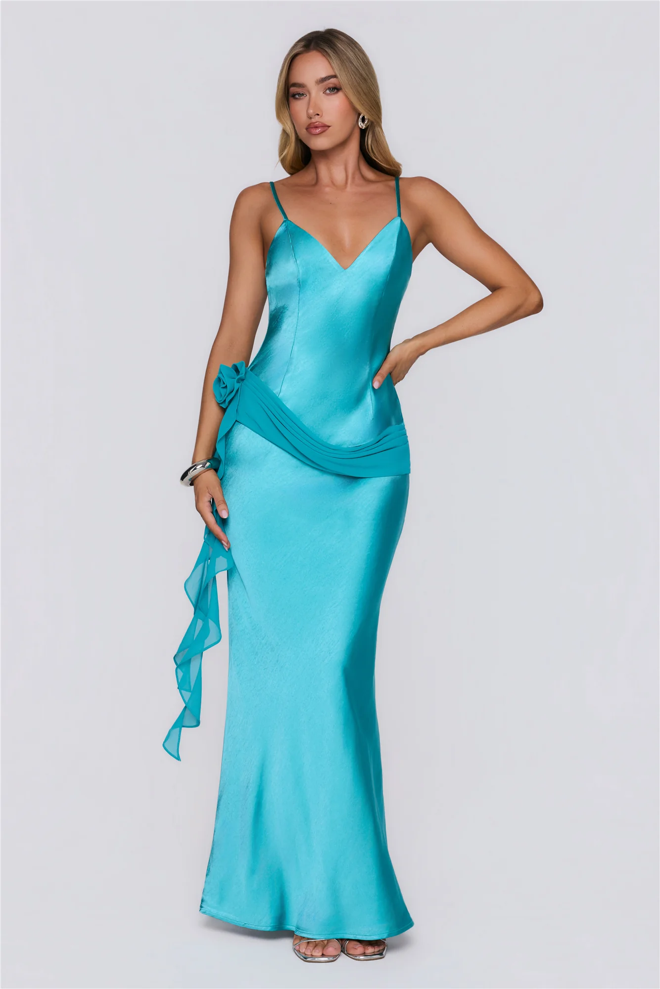 She's A Dream Satin Maxi Dress Aqua