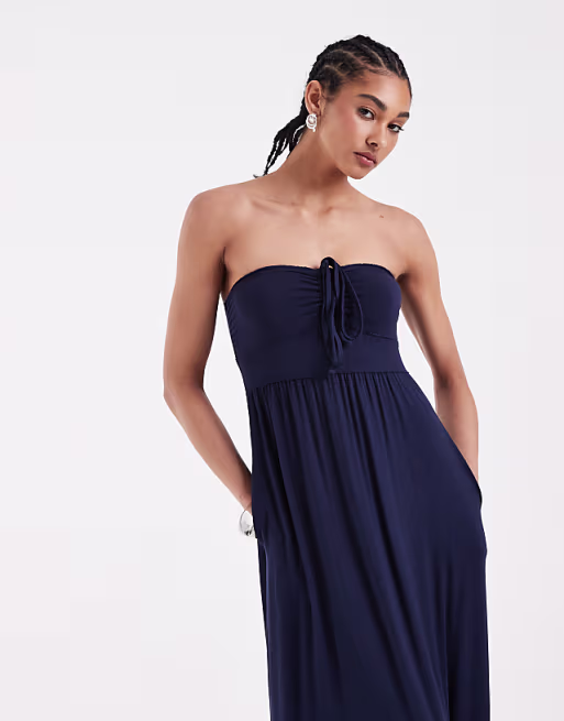 Hollister jersey bandeau maxi dress in navy