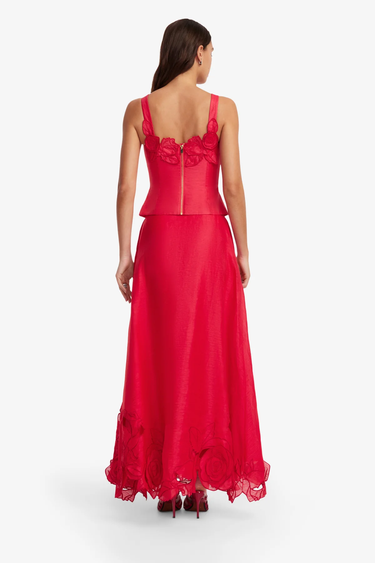 Melissa Linen Appliqué Maxi Skirt - Scarlet