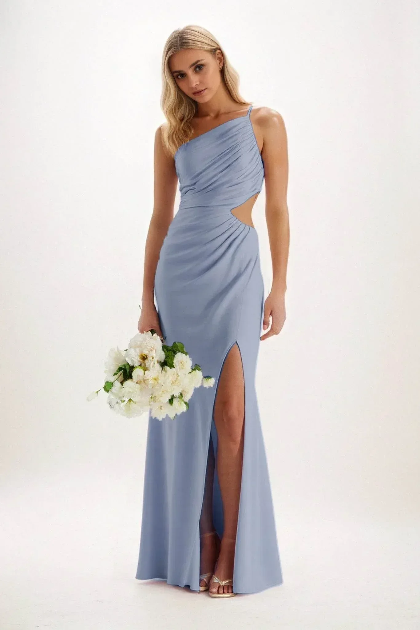 Sheath-Column Maxi Luxe Satin Bridesmaid Dress CB0842