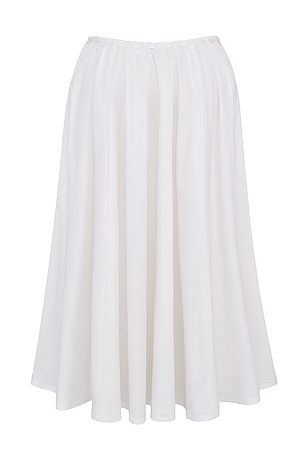 White Gathered Midi Skirt