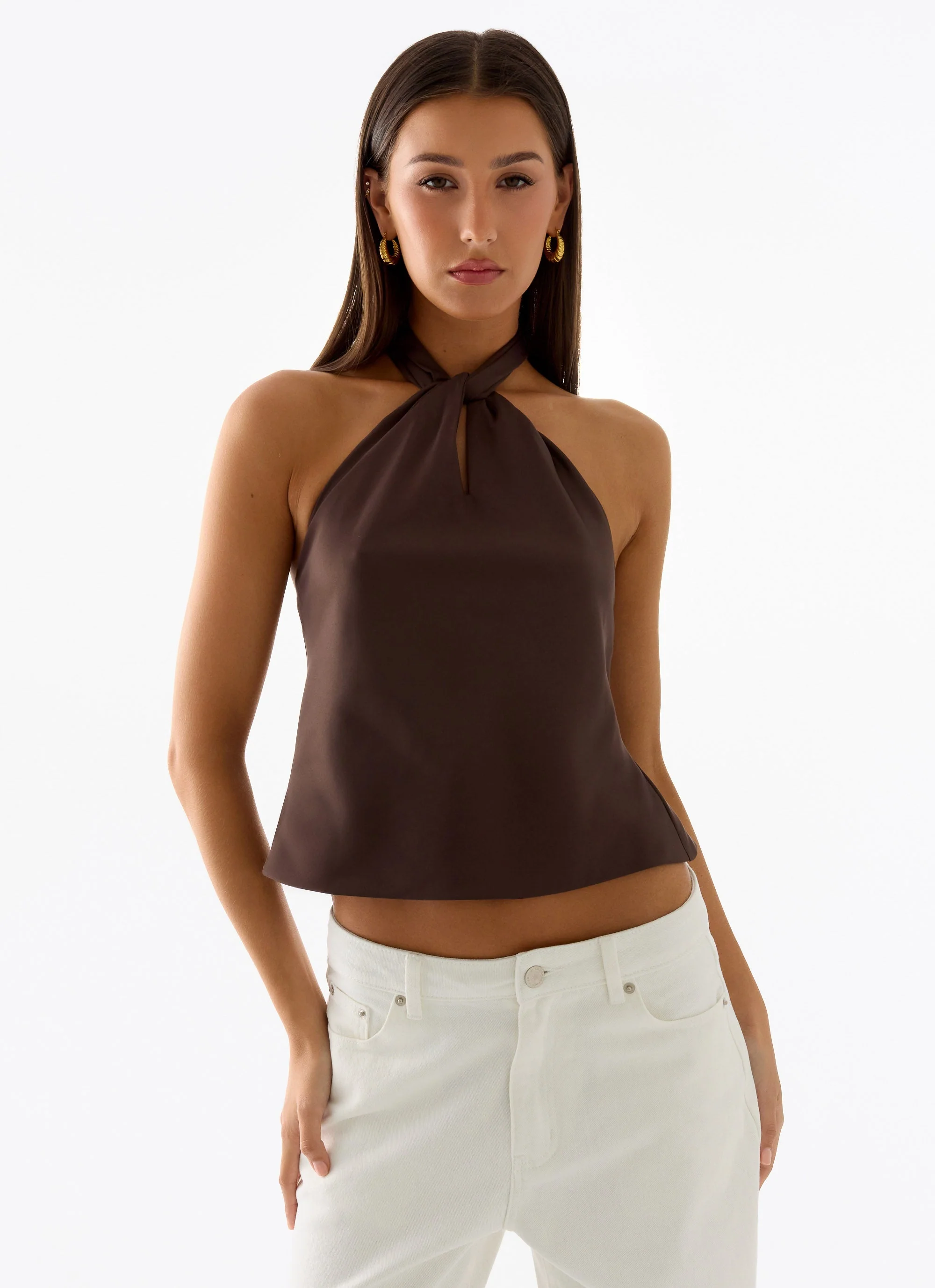 Maddox Scarf Top - Chocolate - luluinthesky