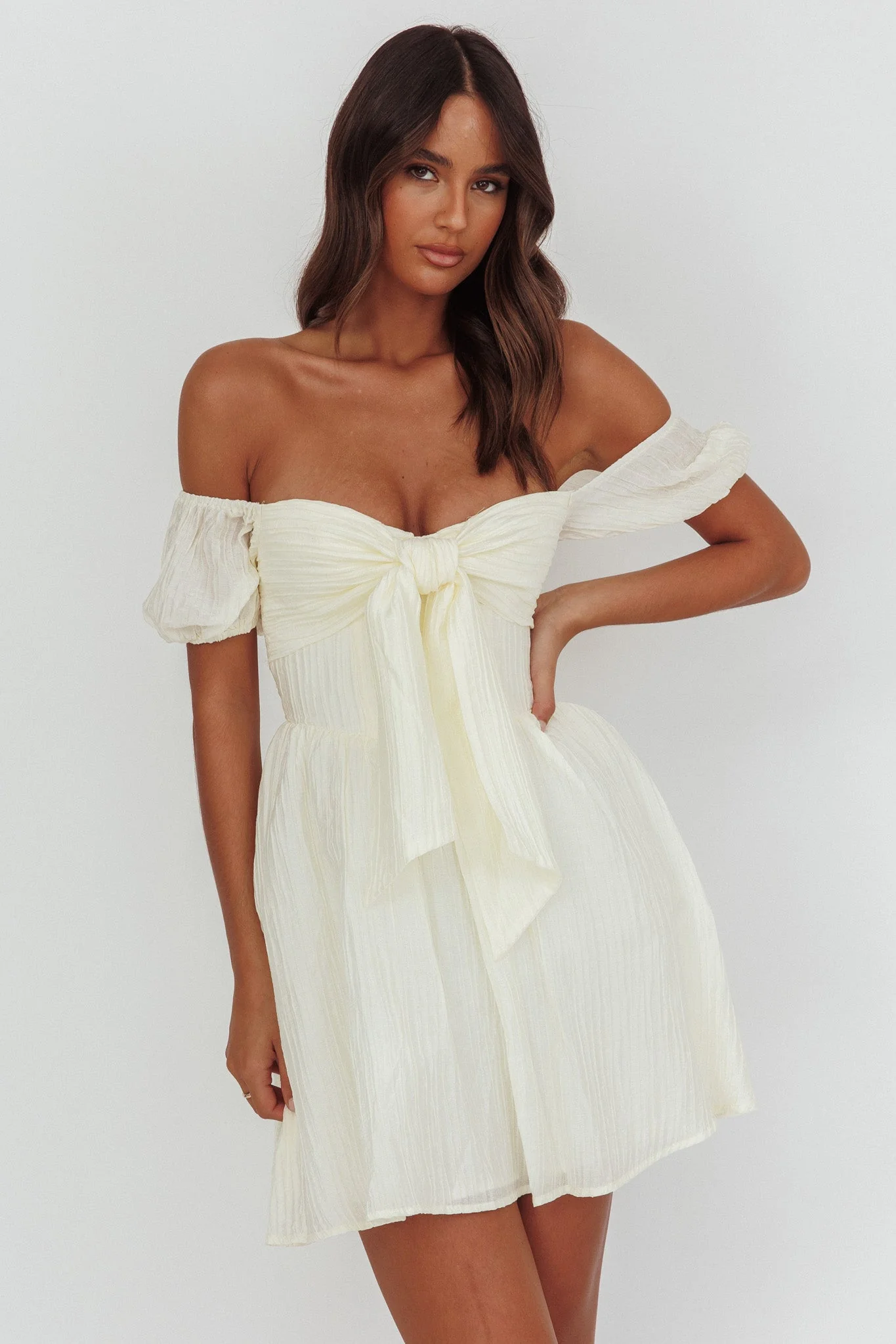 Perfect Worlds Off-Shoulder Mini Dress Textured Ivory