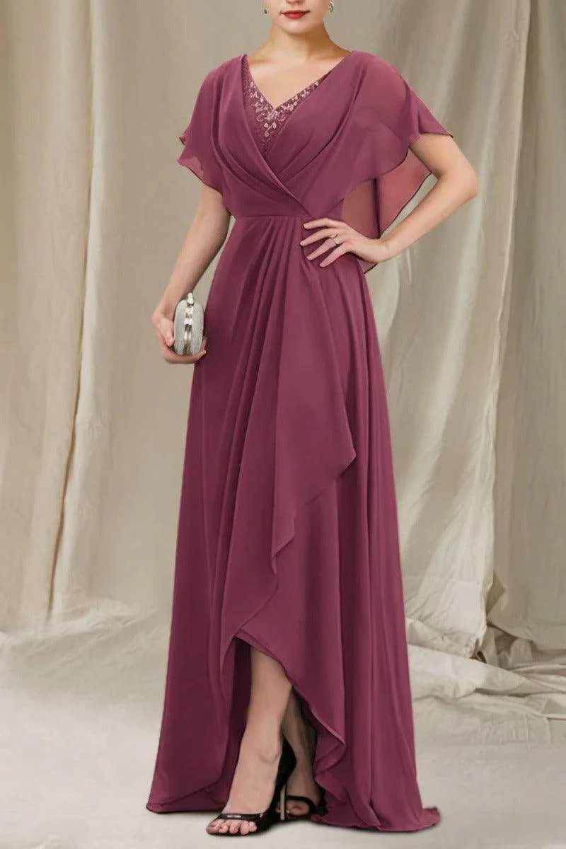 A-Line Sweep-Brush Train Chiffon Mother Dress CM0080