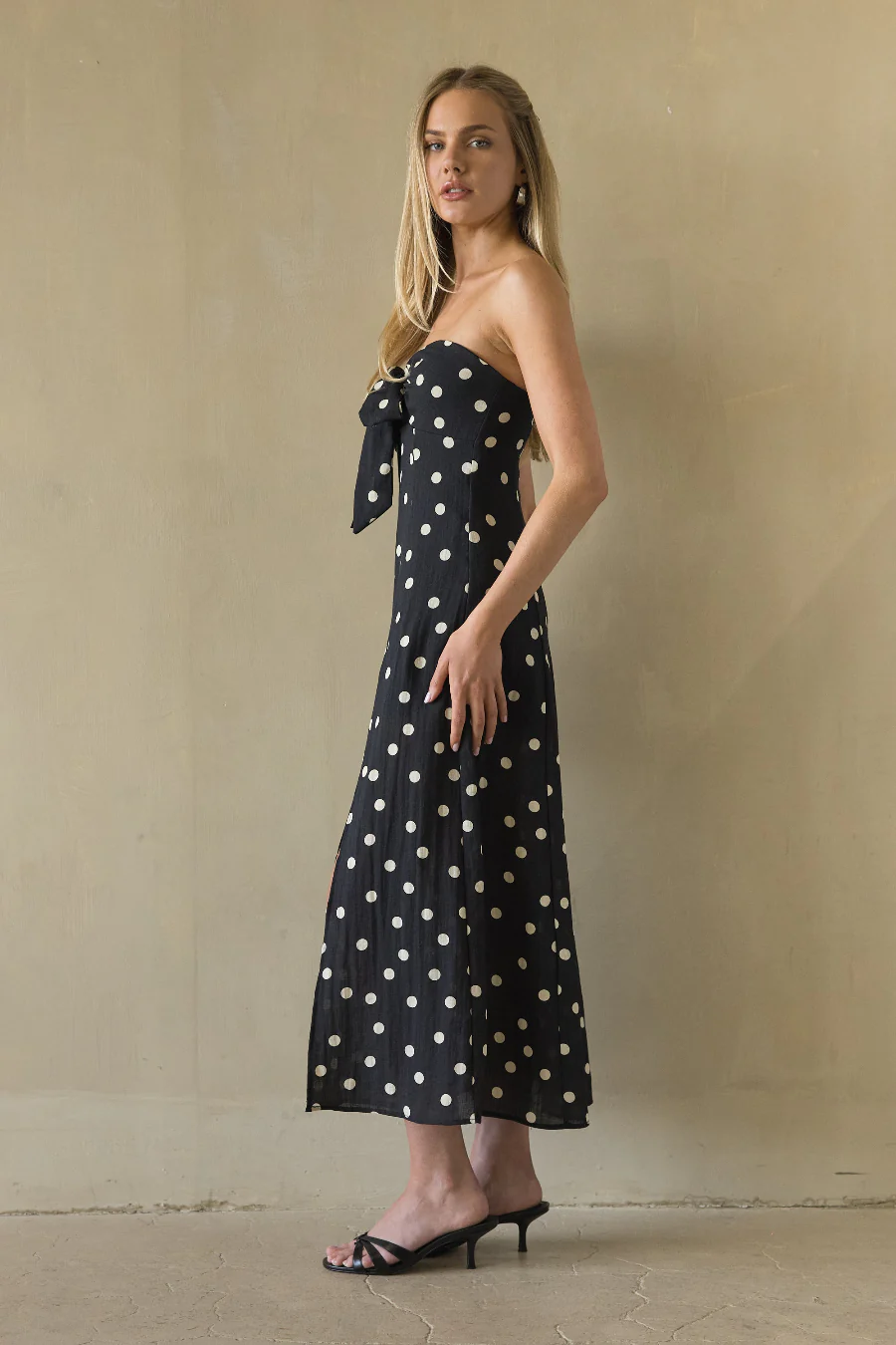 Jenae Linen Polka Dot Midi Dress