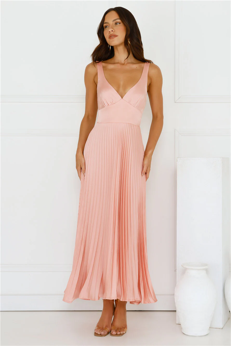 Dream Whispers Pleated Maxi Dress Pink