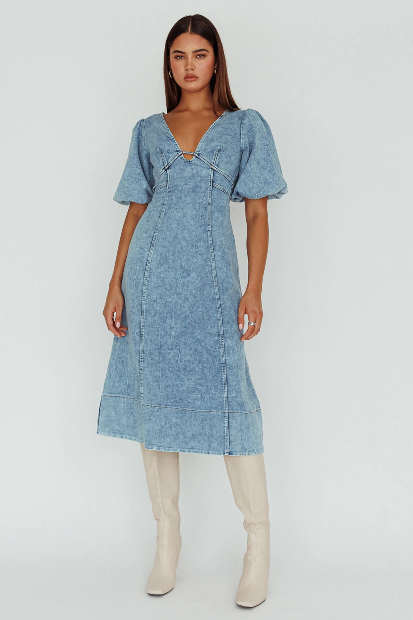 Elias Puff Sleeve Midi Dress Denim