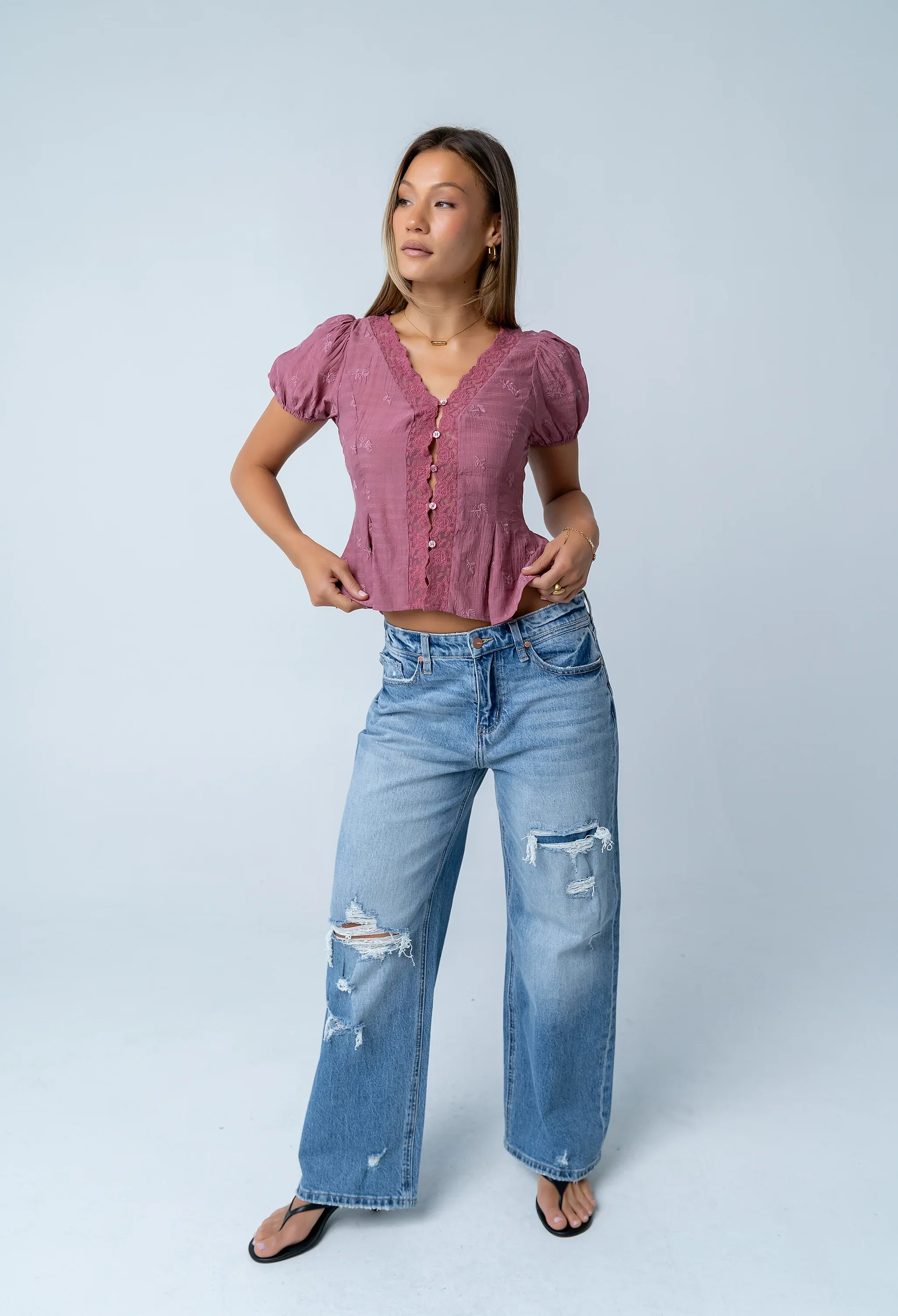 Brianna Embroidered Blouse in Brick