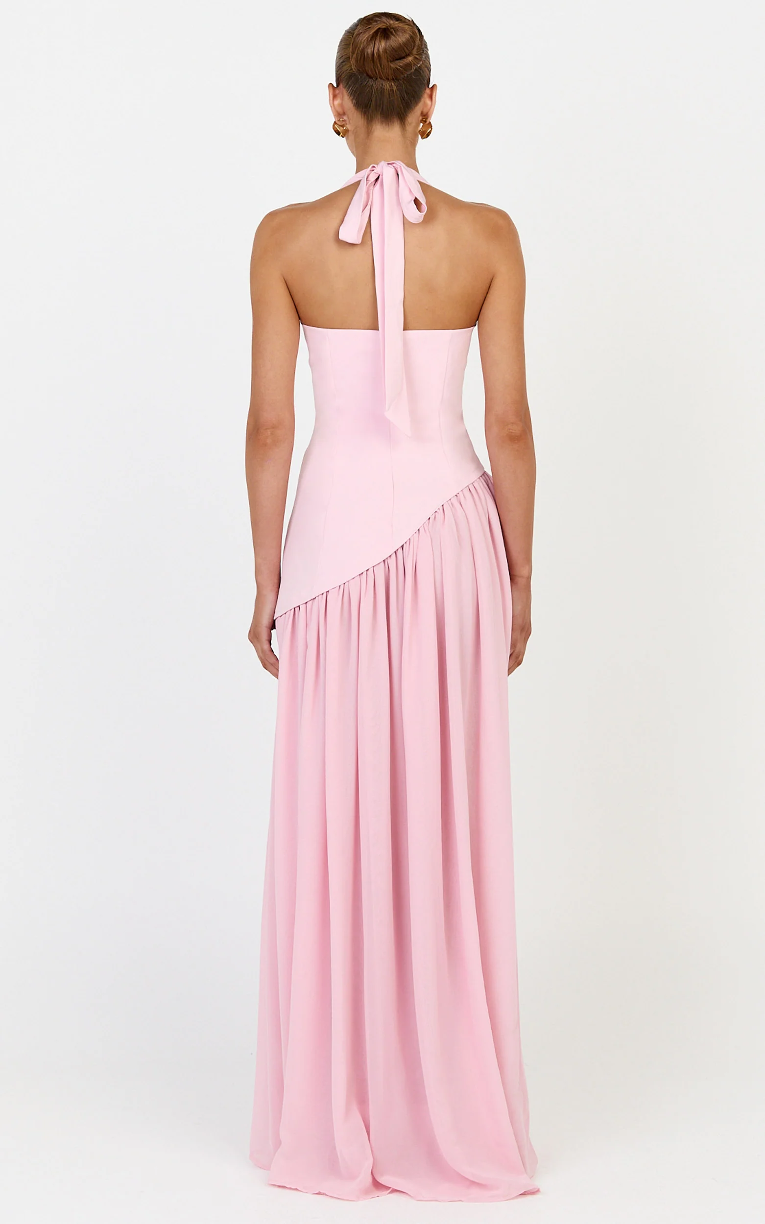 Calla Maxi Dress - Halter Neck Asymmetric Dropped Waist Dress in Pink