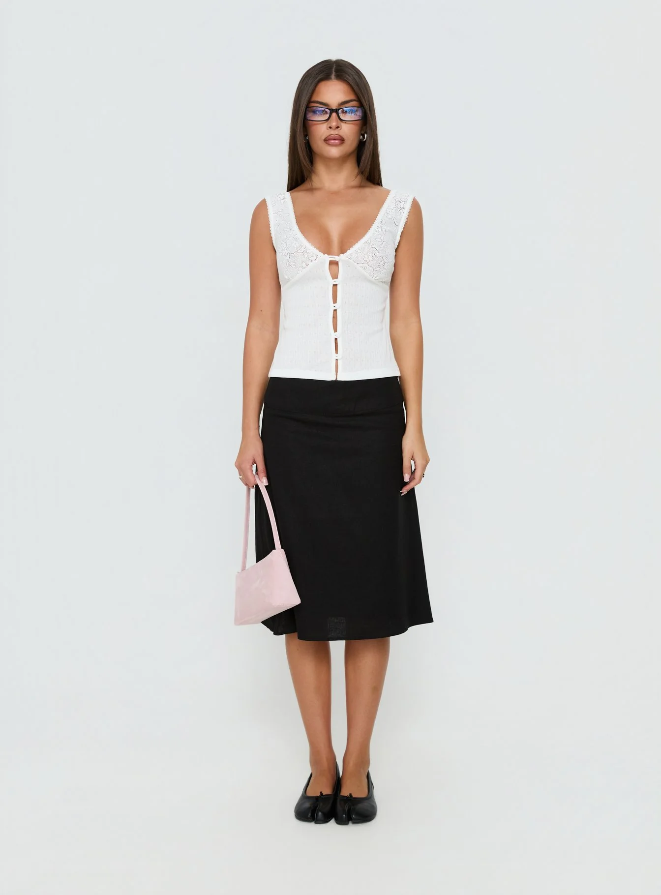 Fillipa Lace Button Down Top White