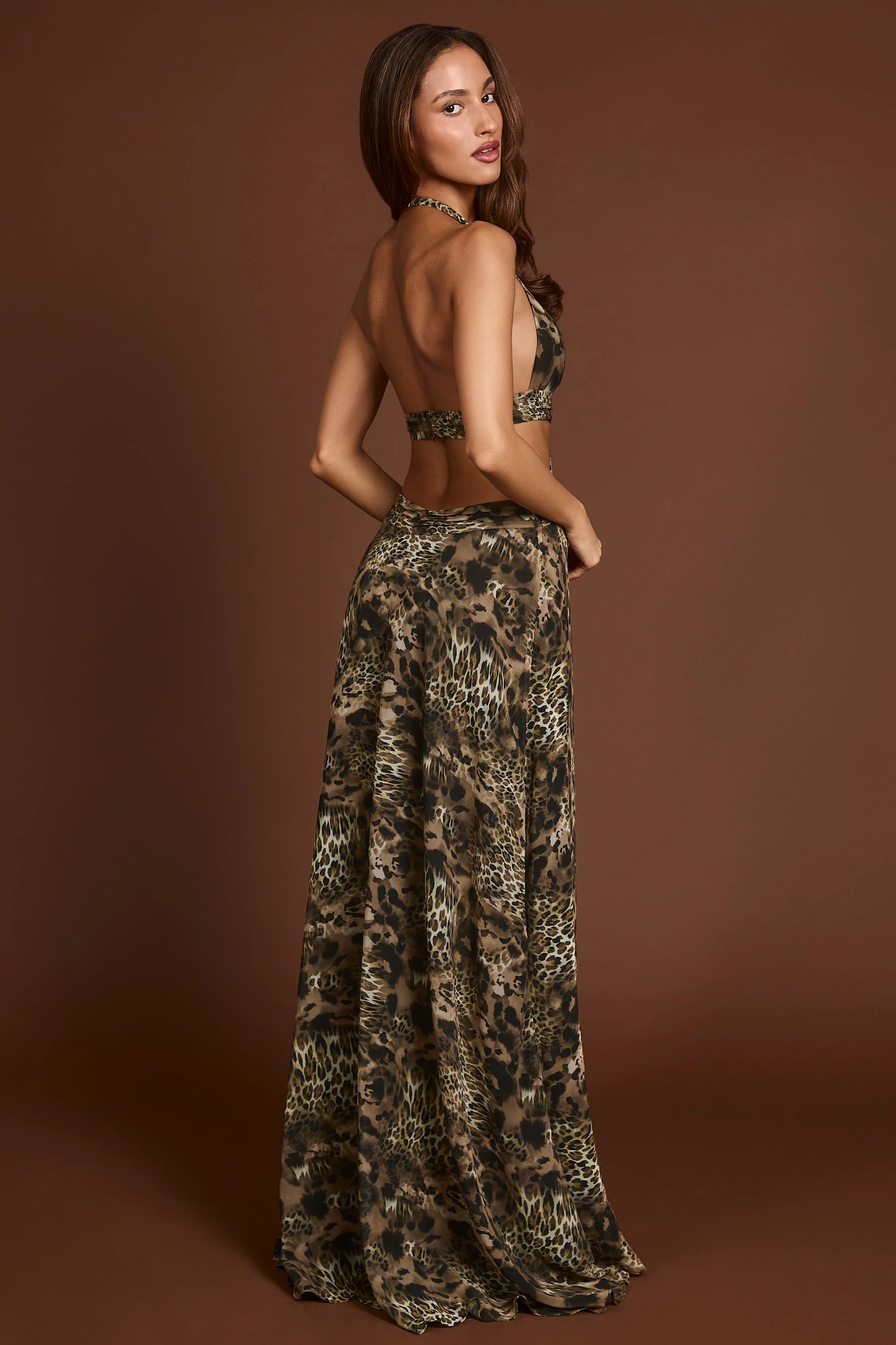 Plunge Cut-out Maxi Gown in Leopard Print