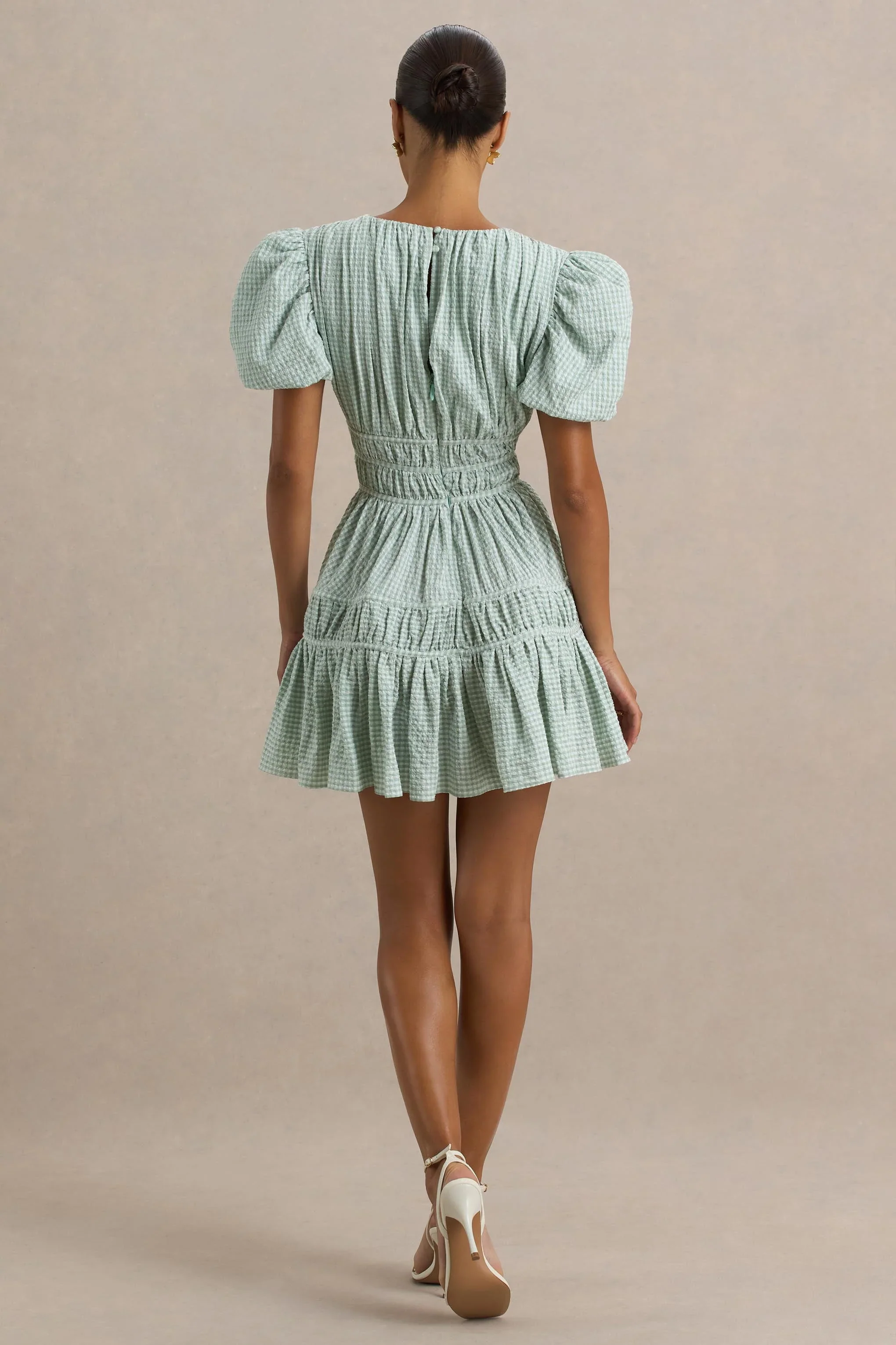 Laurelle | Green Extreme Plunge-Neck Mini Dress With Ruffling Detail