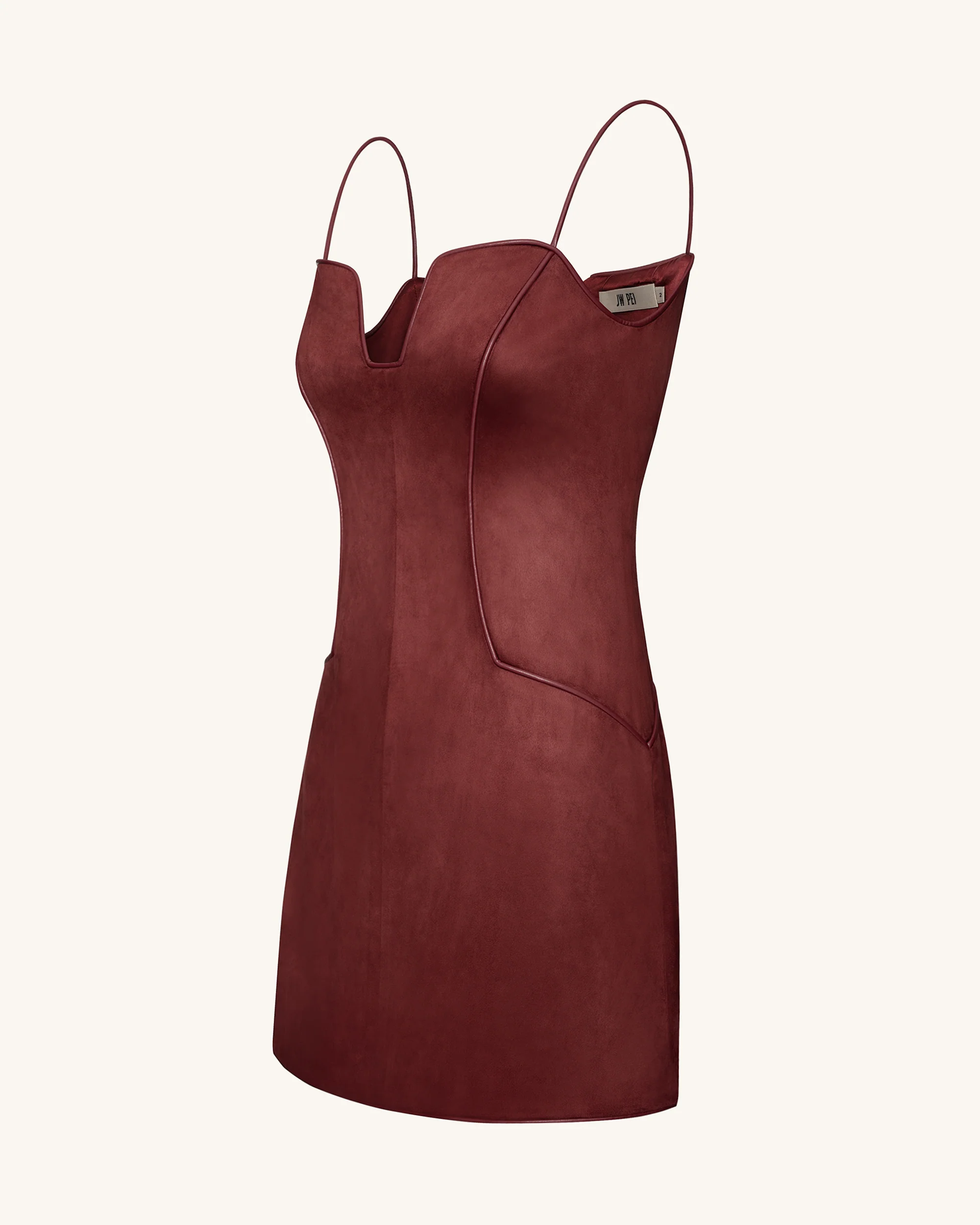 Eva Spaghetti Strap Sueded Dress - Burgundy - FASHION NOB