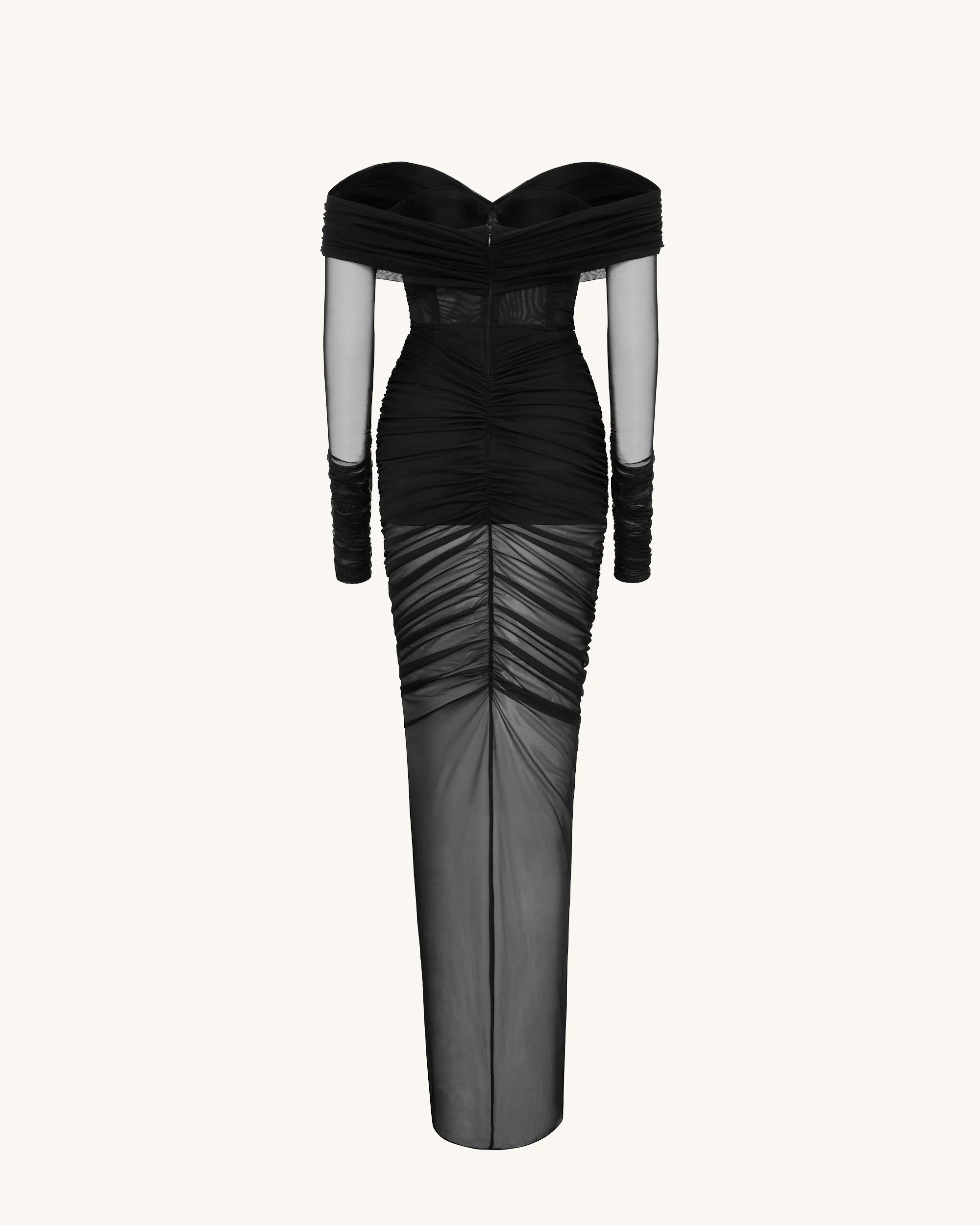 Emily Elegant Off-Shoulder Ruched Gown - Black - FASHION NOB