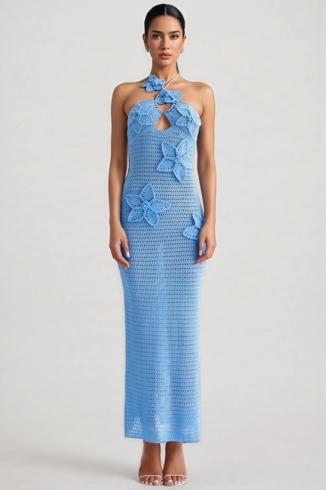 Remyed Openwork Knit 3D Floral Maxi Dress