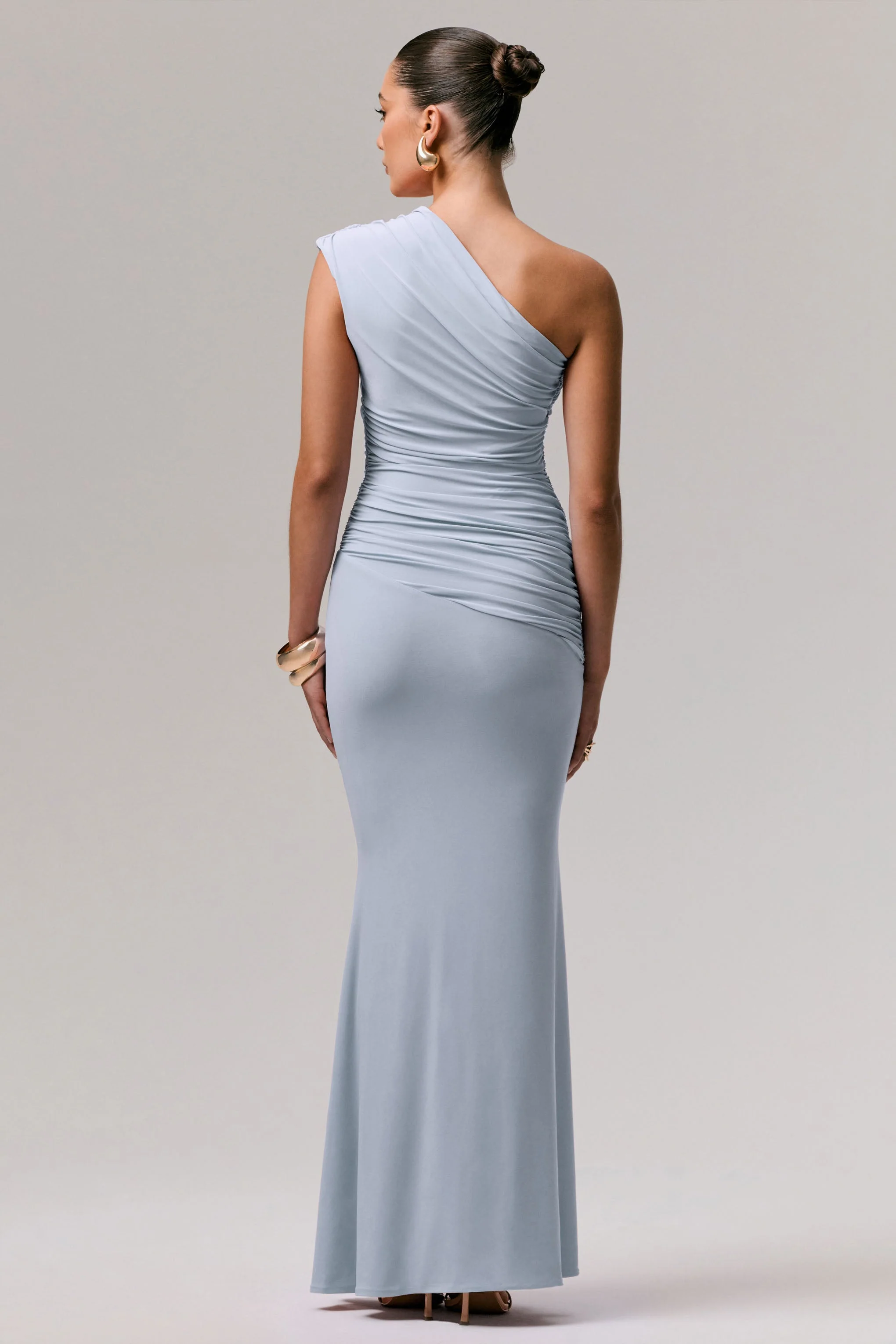 Mardi | Powder Blue Asymmetric Maxi Dress With Ruching