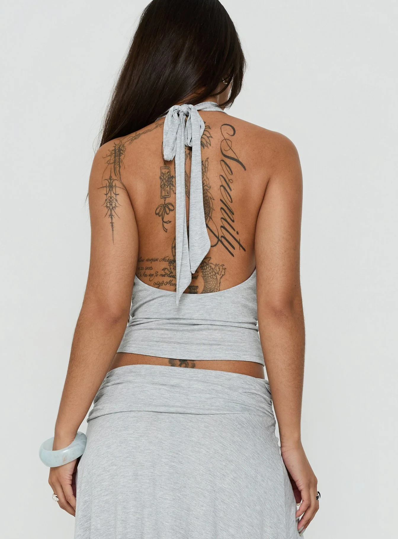 Adreana Halter Jersey Top Grey Marle