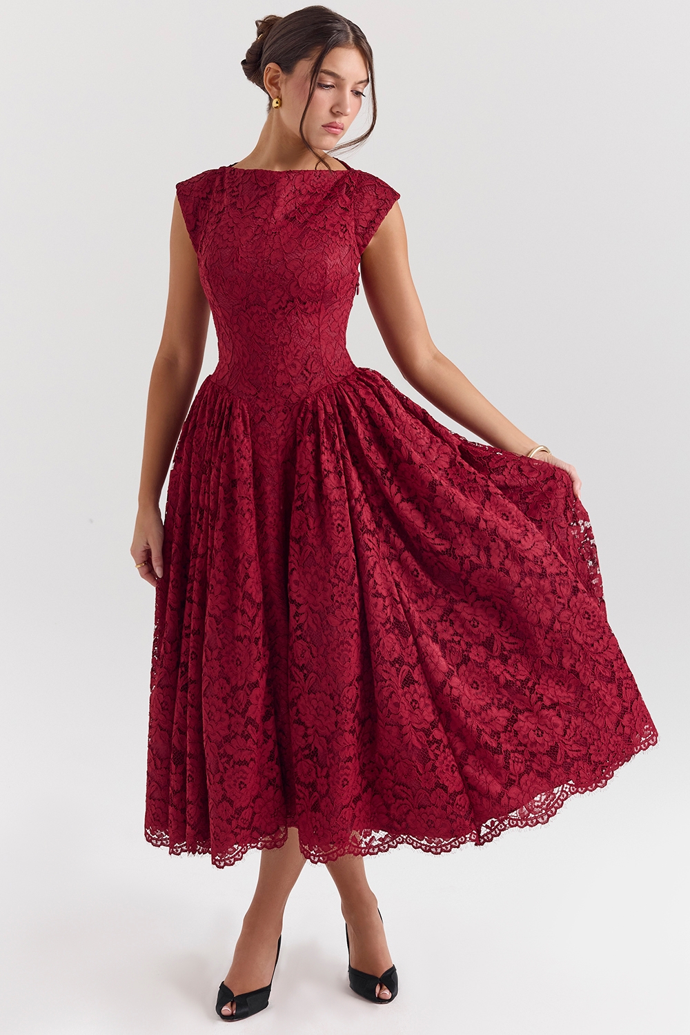 Berry Lace Backless Midi Dress