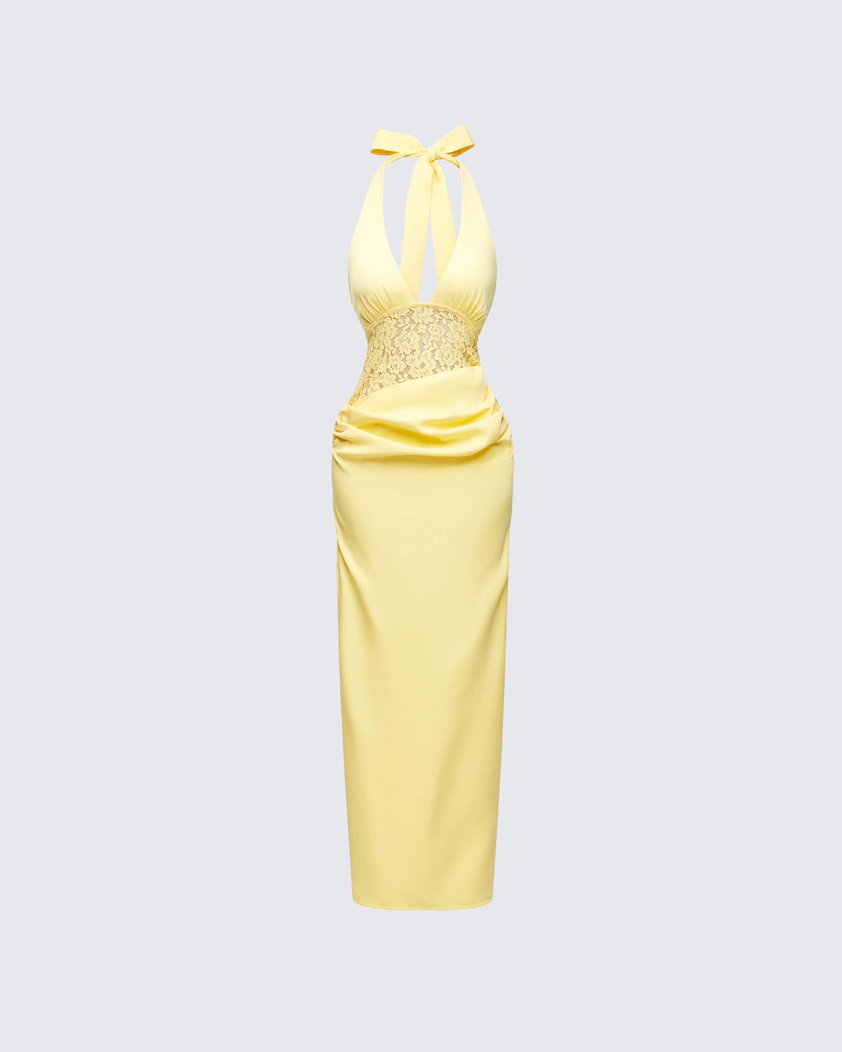 Lenora Yellow Lace Detail Maxi Dress