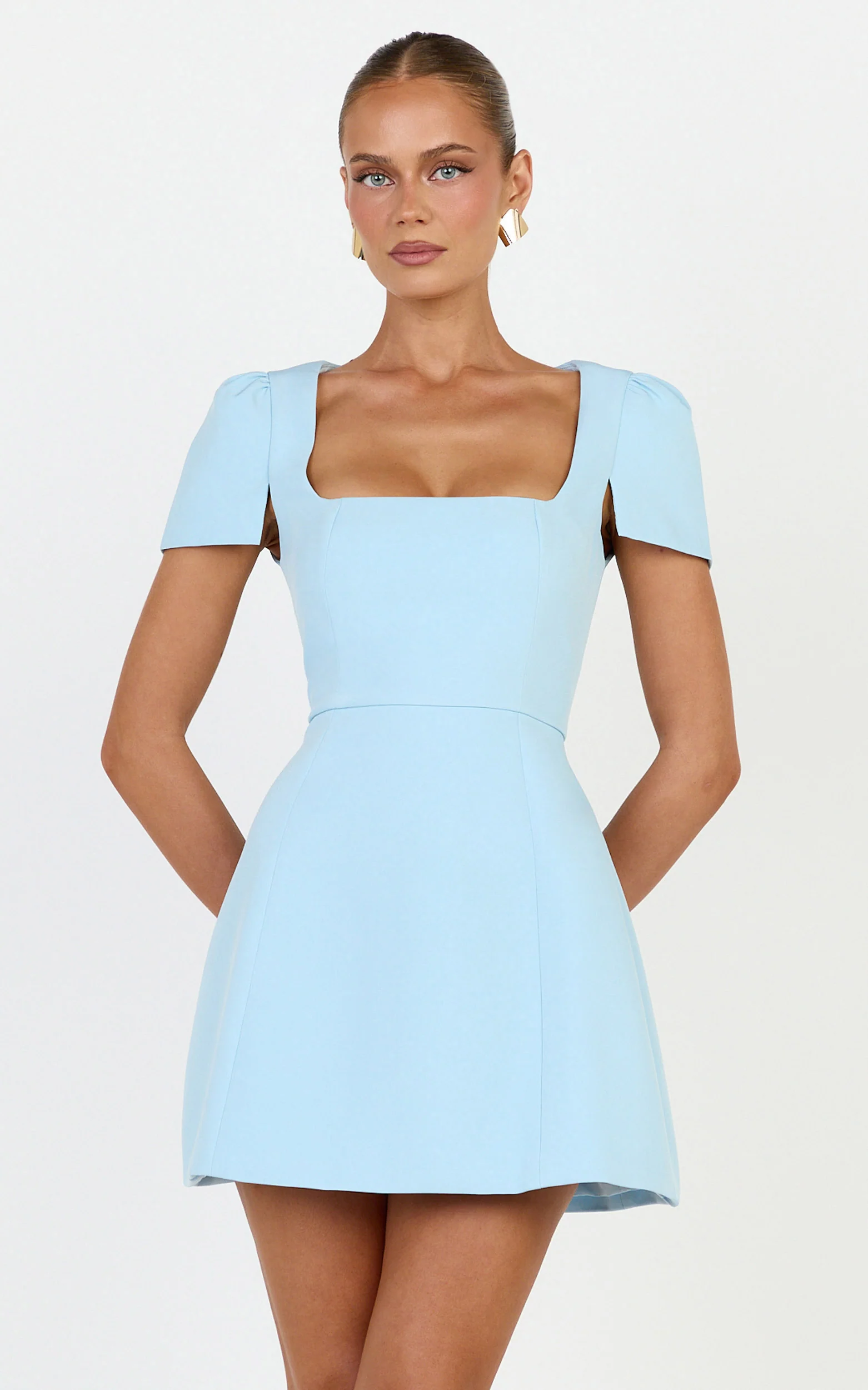 Zinnia Mini Dress - Square Neck Tulip Dress in Blue