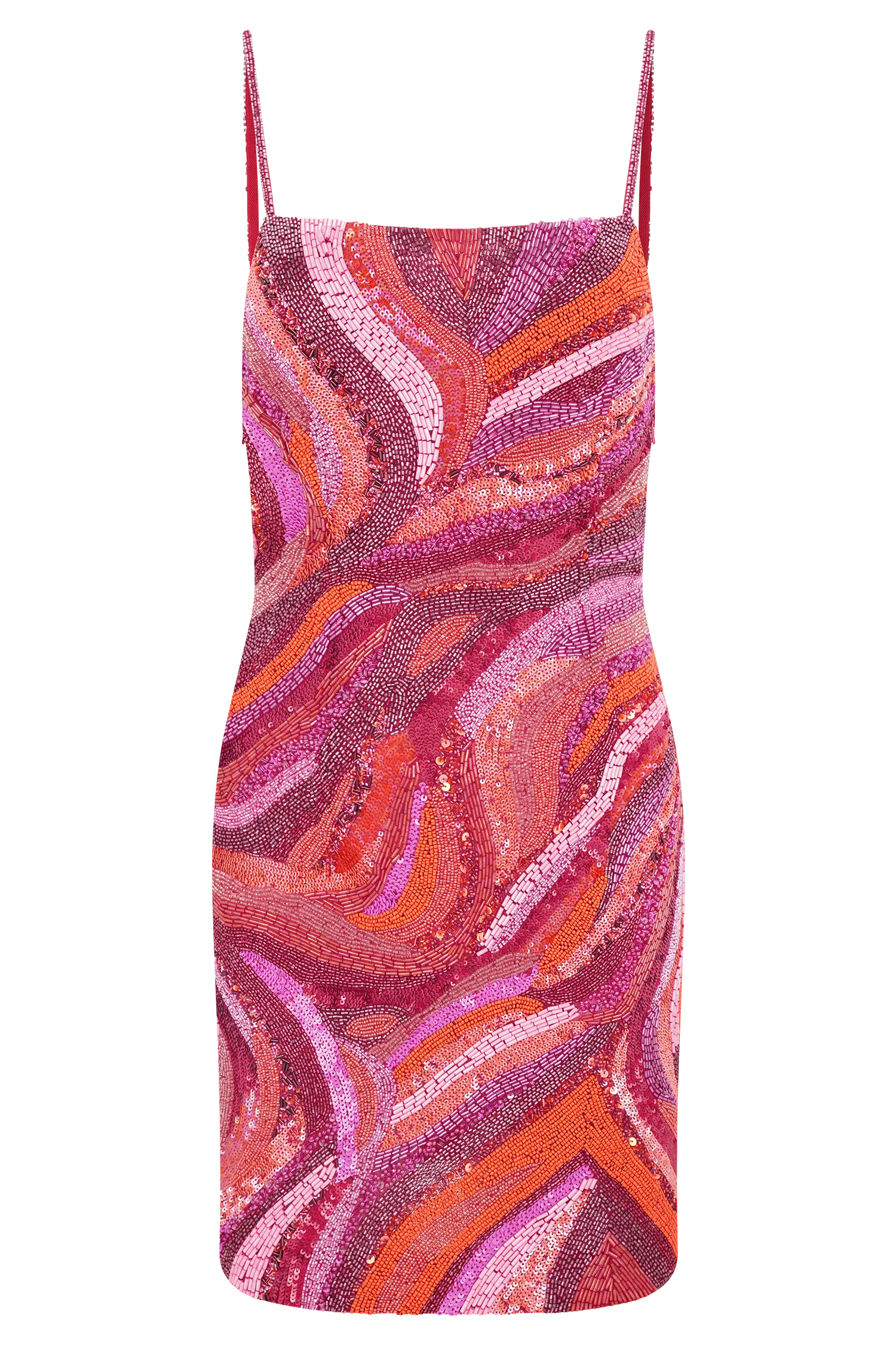 Eloise Hand Beaded Mini Dress - Pink Swirl Print