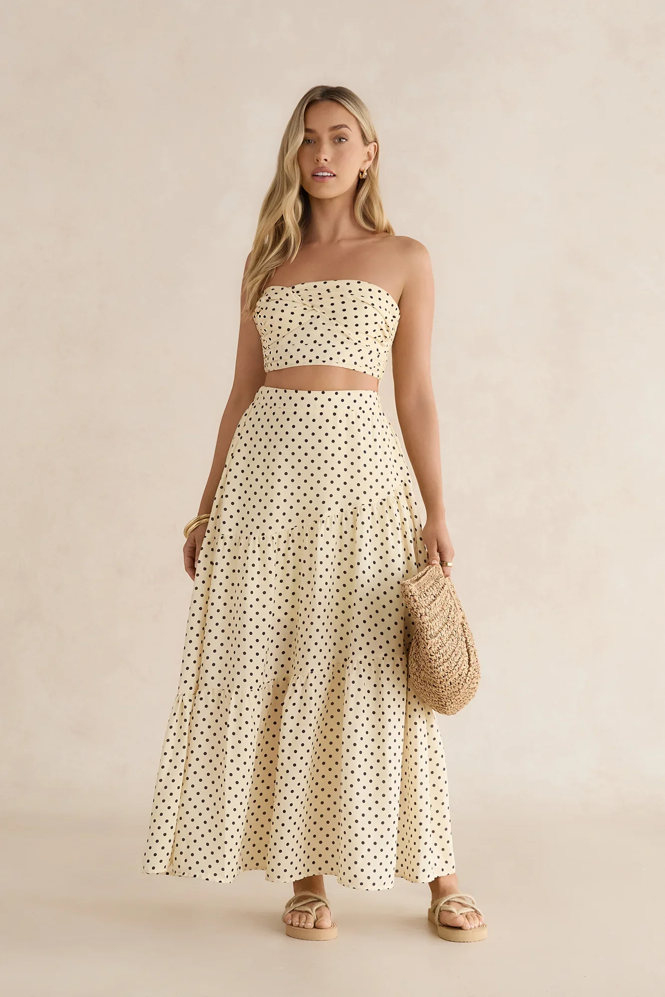 Shimmering Sands Polka Dot Maxi Skirt Yellow