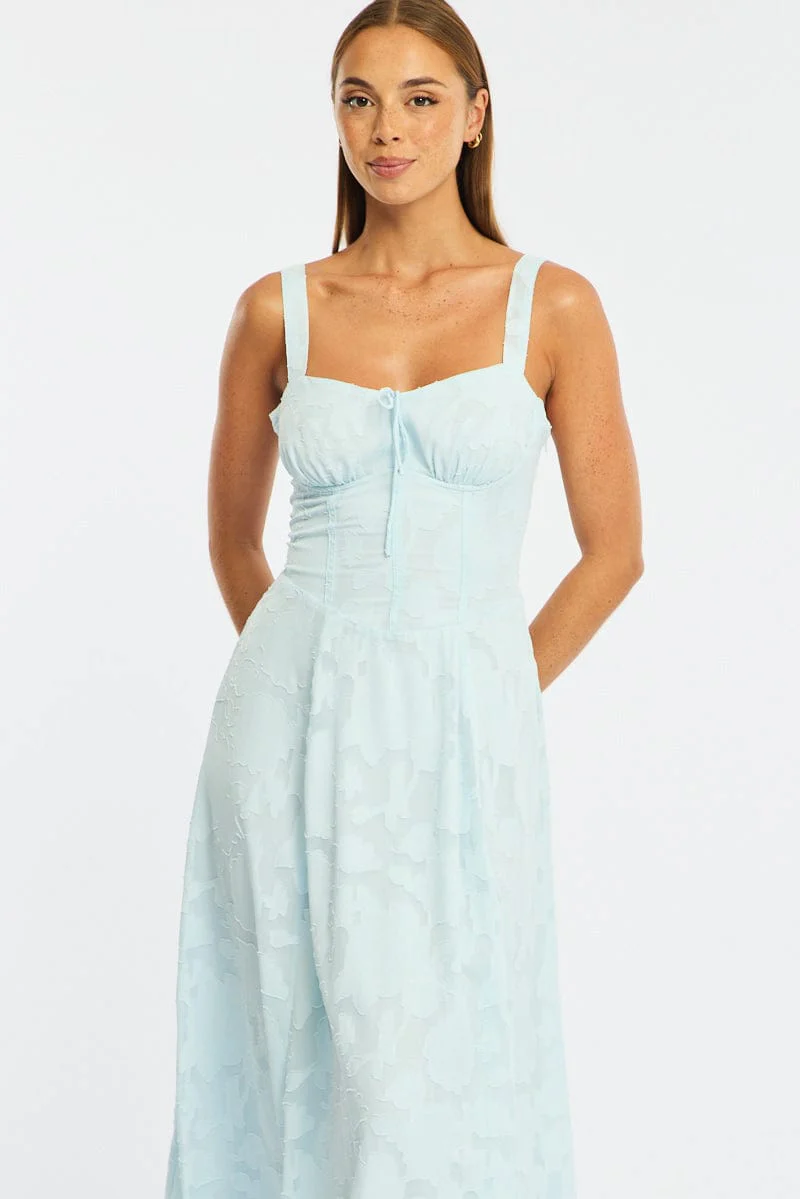 Blue Midi Dress Burn Out