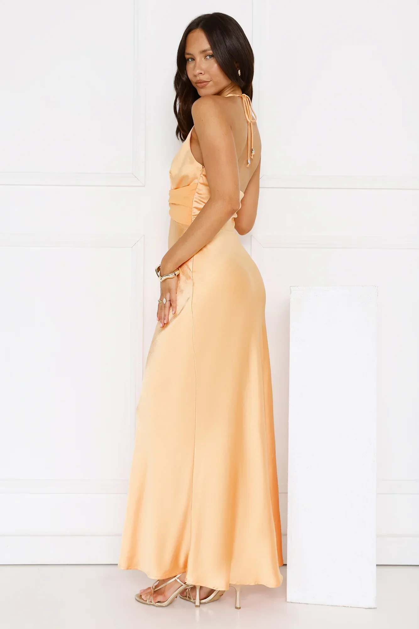 Spiced Sunset Satin Halter Maxi Dress