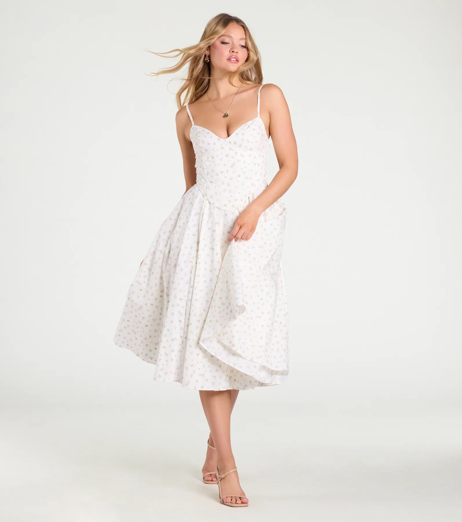 Dream Of Me Corset Lace-Up Floral Midi Dress