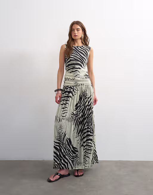 Topshop mesh zebra print drop waist maxi dress in mono