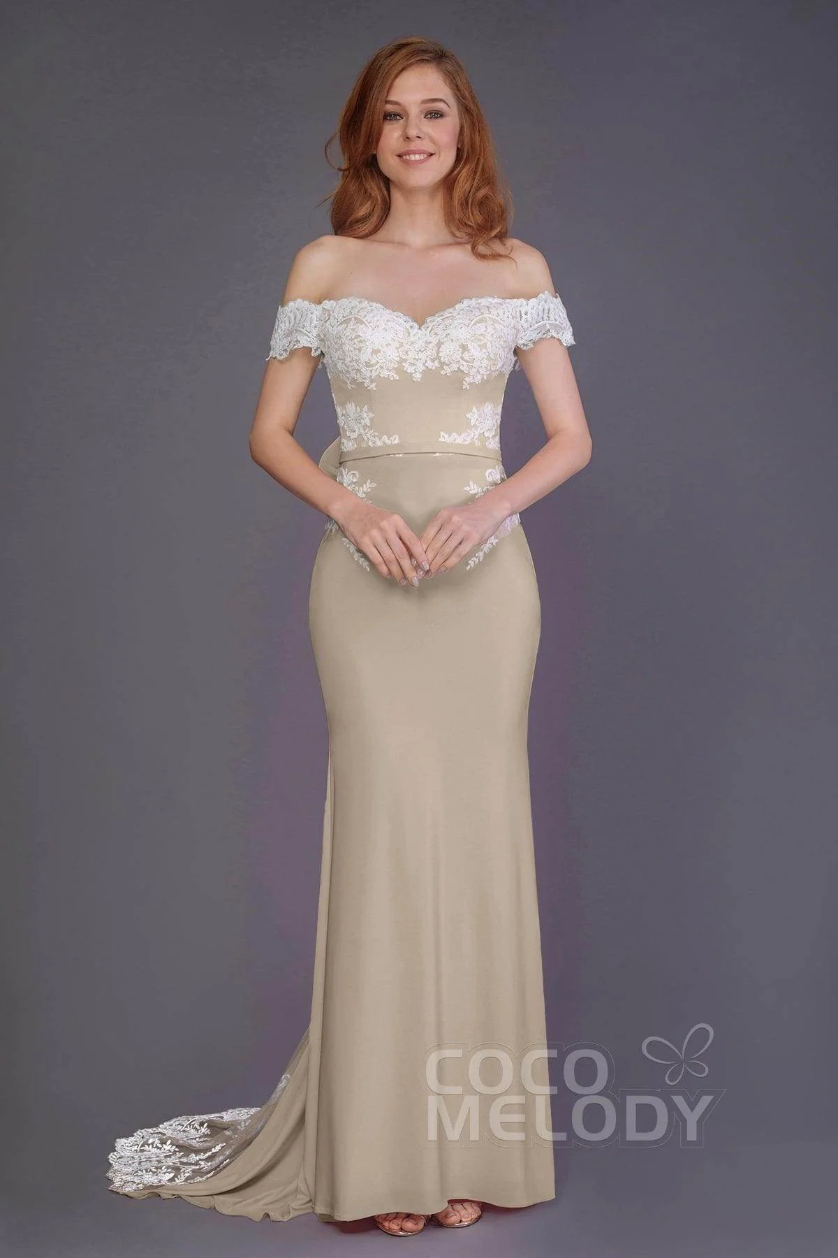 Mermaid Sweep Train Knitted Fabric Bridesmaid Dress PR3491