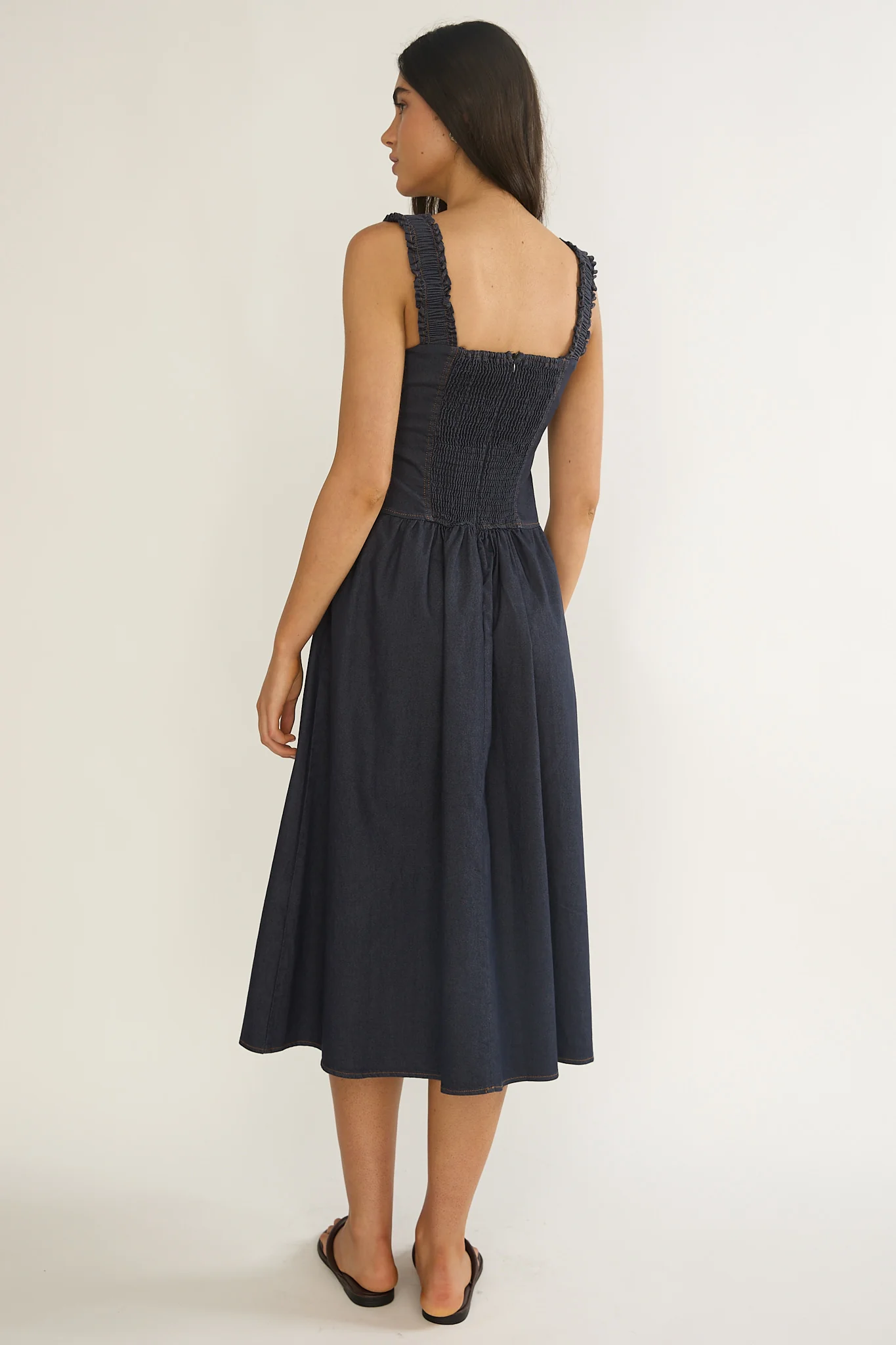 Idyllic Gathered Bust Midi Dress Indigo