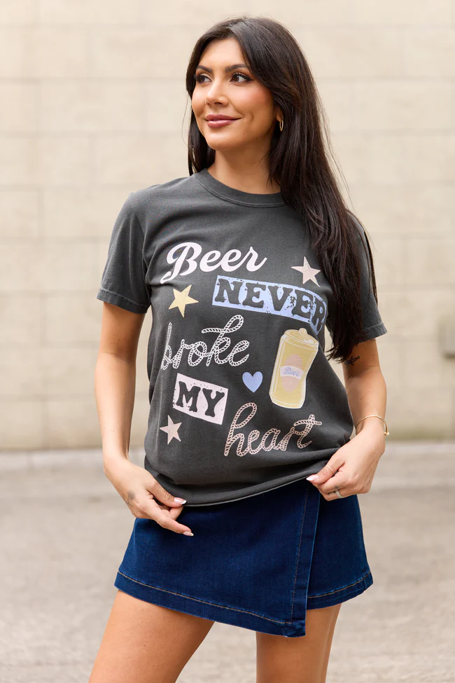 Beer Never Broke My Heart Dark Grey Graphic Tee