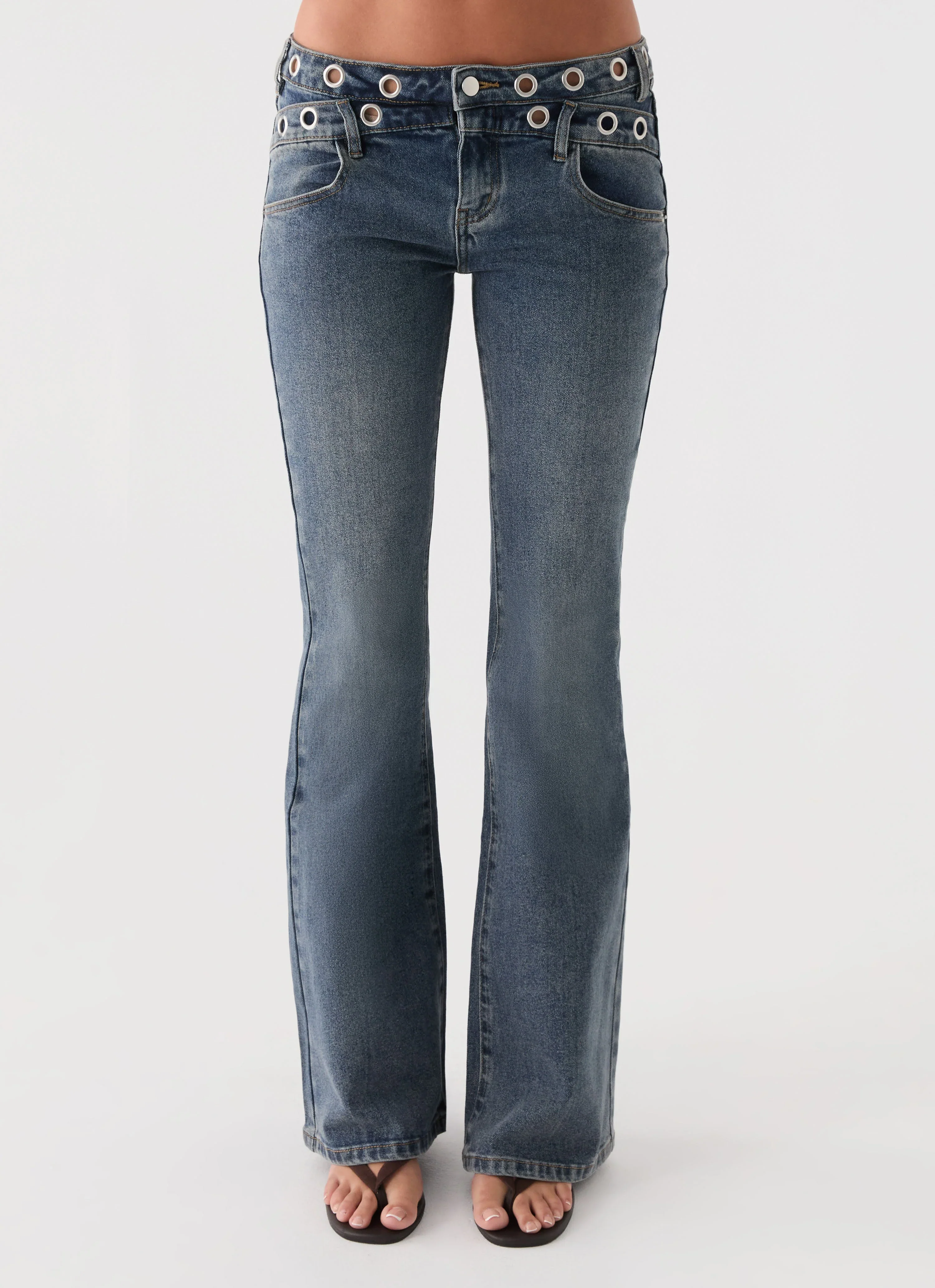Carson Low Rise Eyelet Jeans - Blue Wash