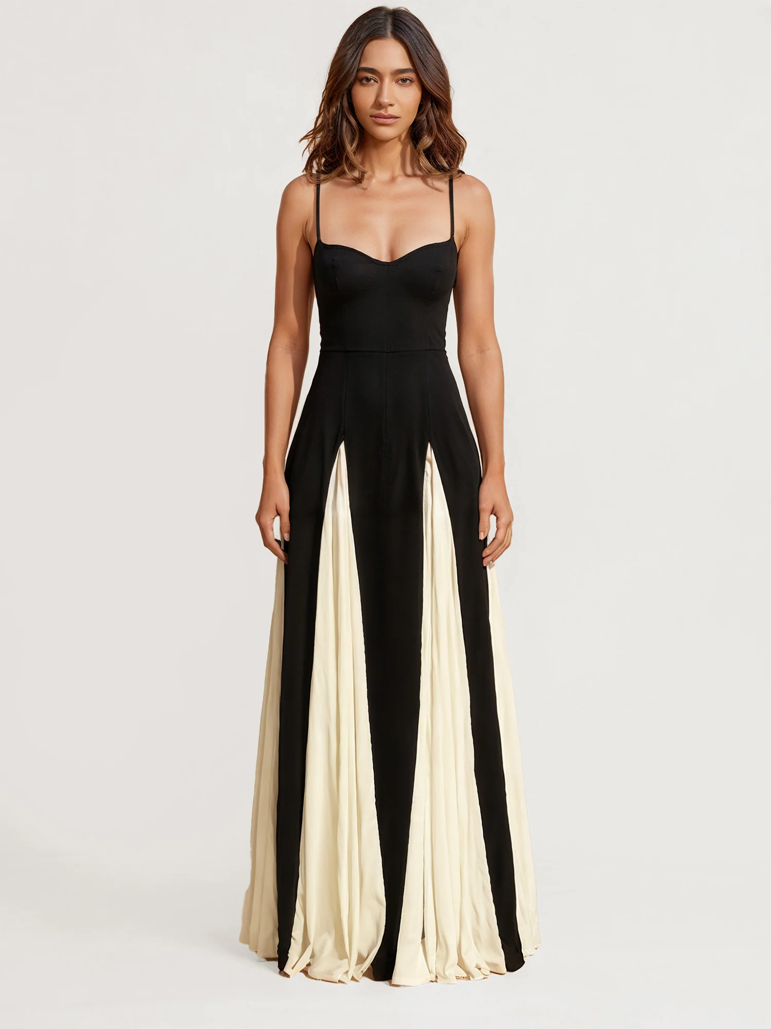 Chic Contrast Black and White Maxi Dress