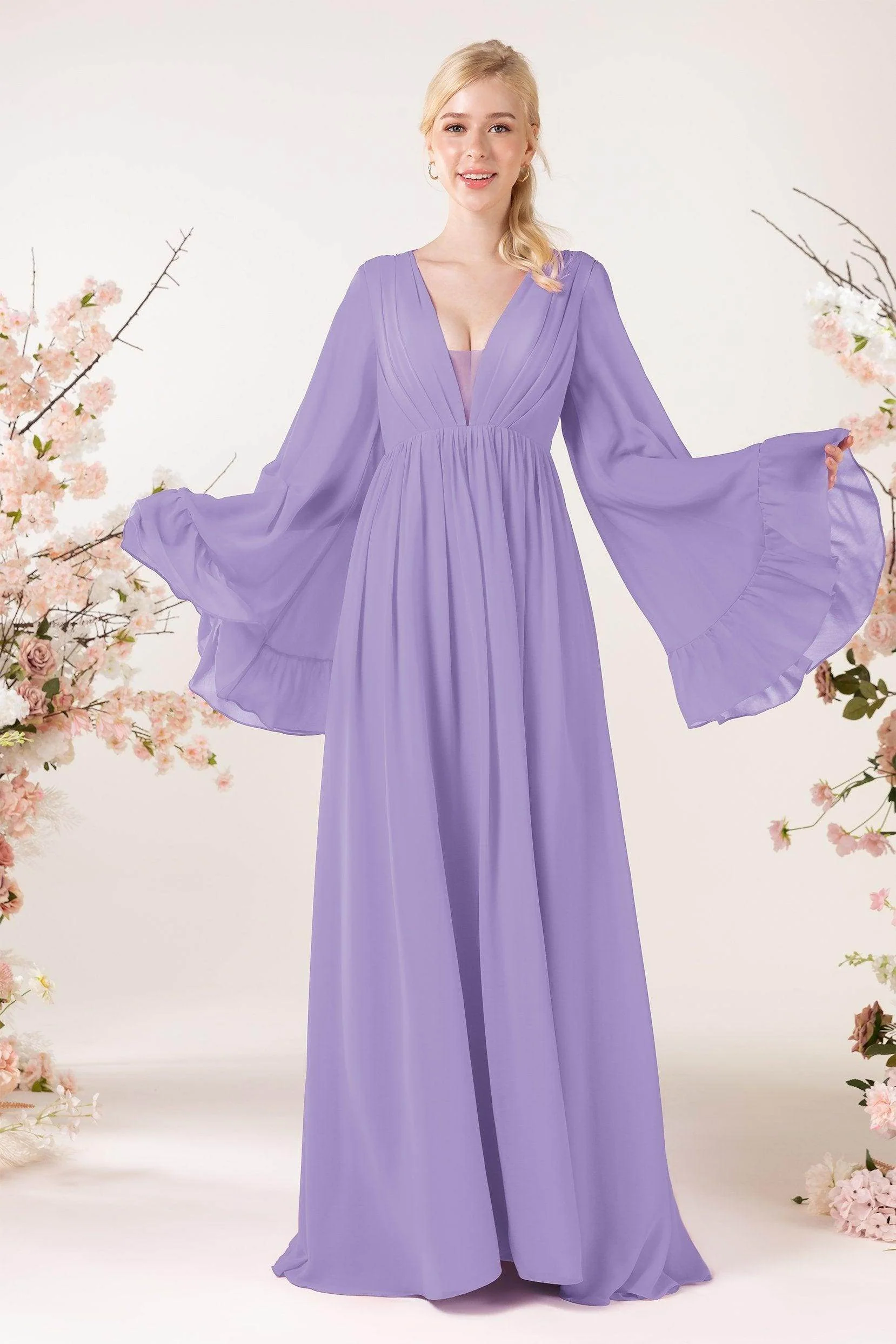 A-Line Sweep-Brush Train Chiffon Bridesmaid Dress CB0465