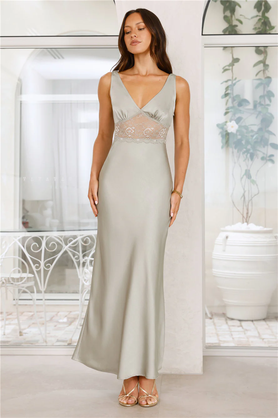 Love on Read Satin Maxi Dress Sage
