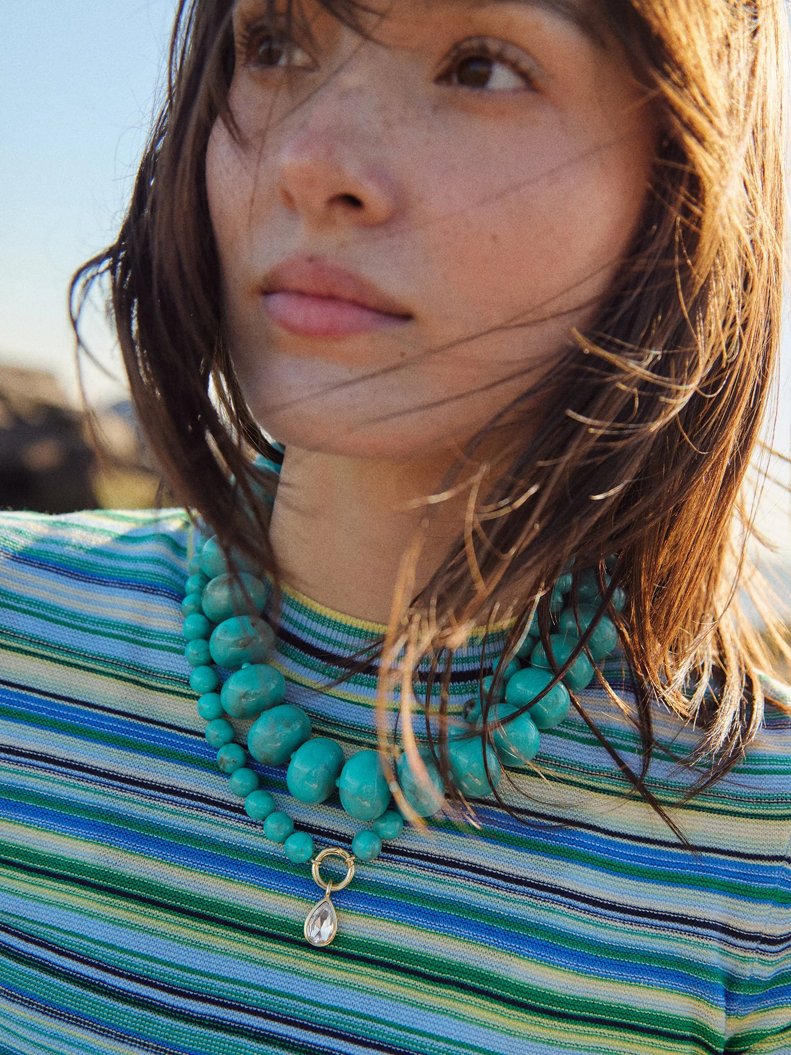 Janette Beaded Ring Necklace - Turquoise Bead