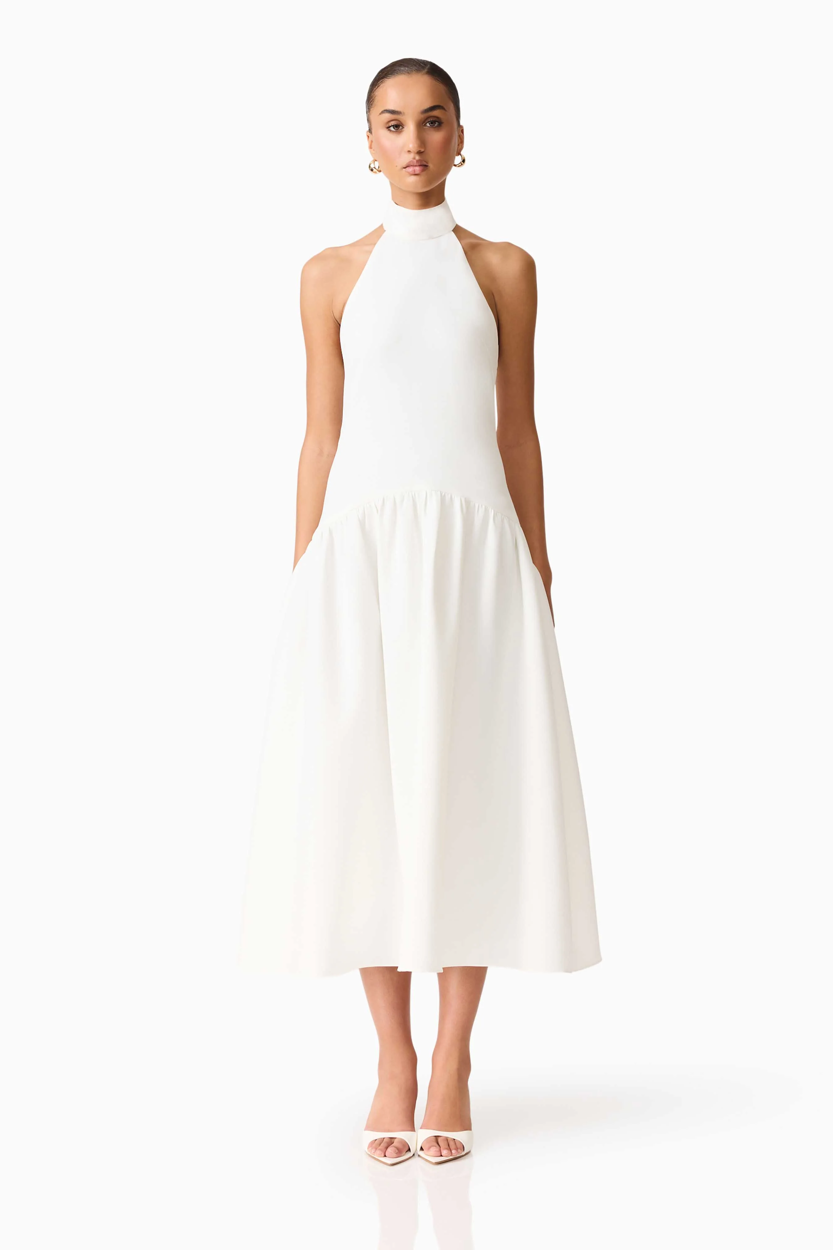 Nolana Halter Midi Dress in White