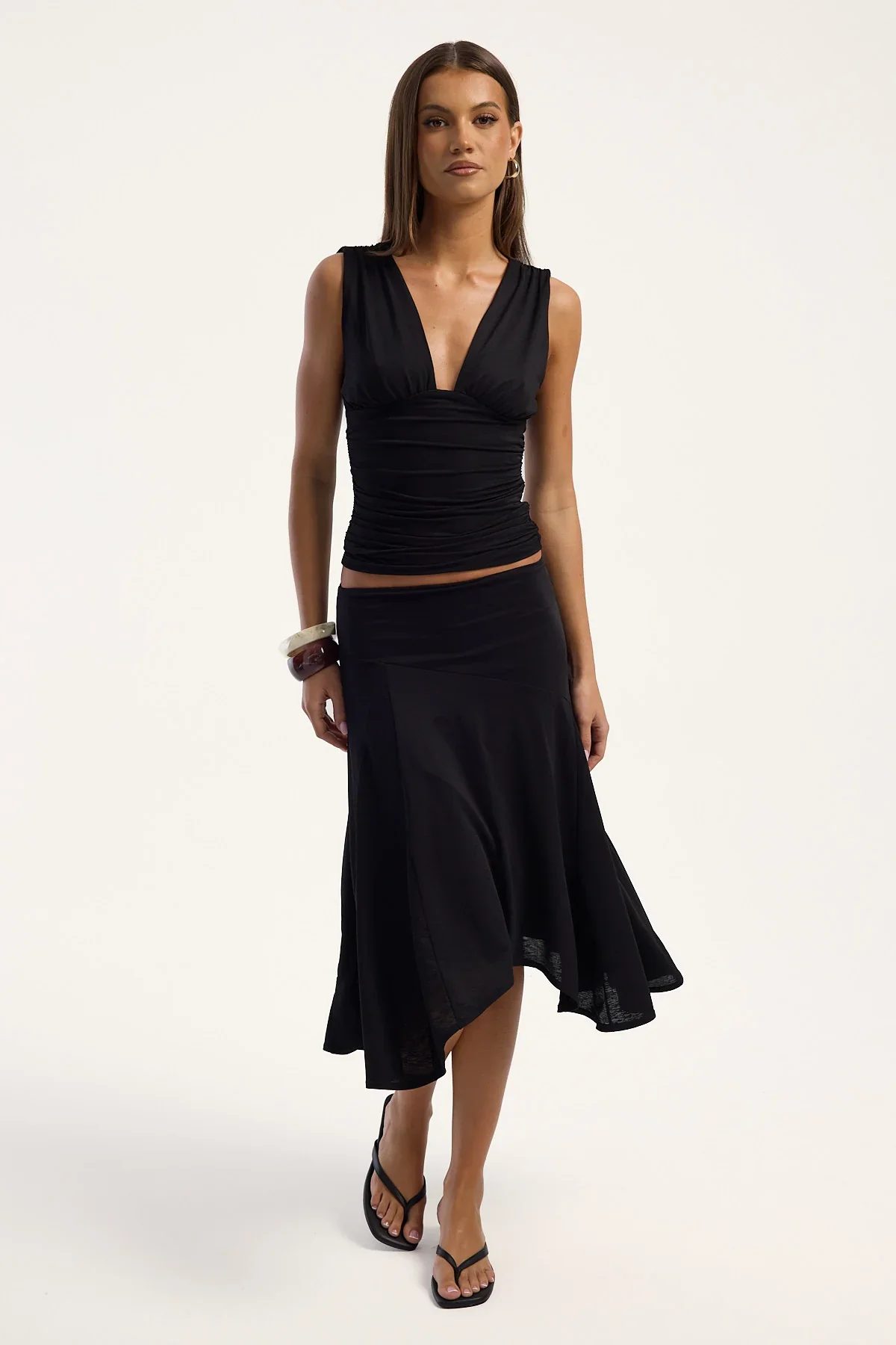 Perfect Stranger Avery Asymmetrical Midi Skirt Black