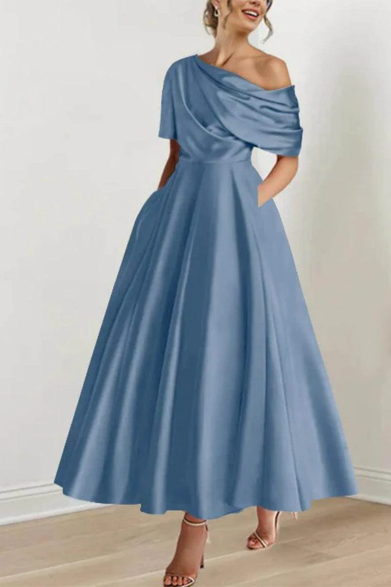 A Line One shoulder Half Sleeve Ankle Length Mother Dresses CM0366