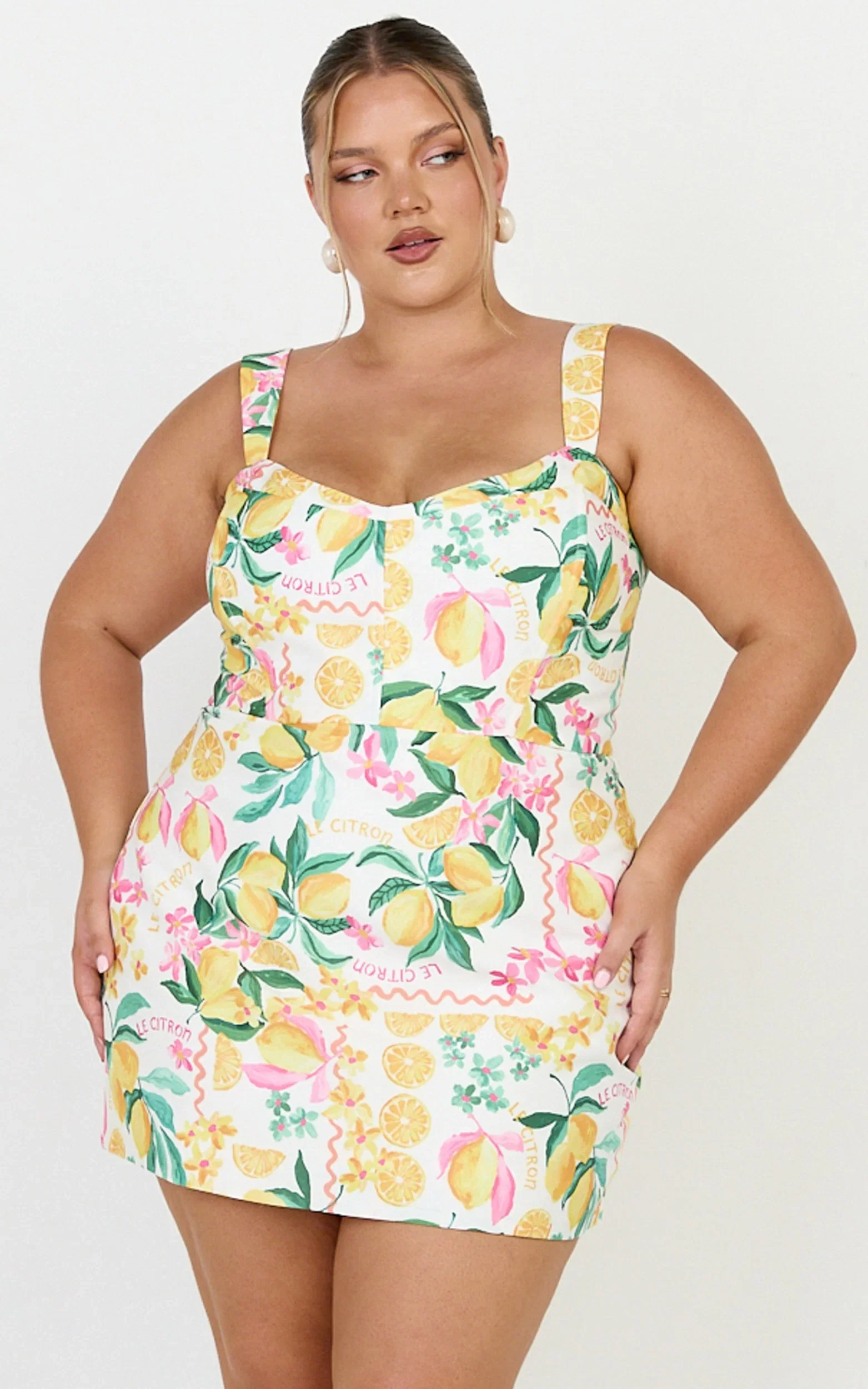 Janice Mini Dress - Square Neckline Dress in Le Citron