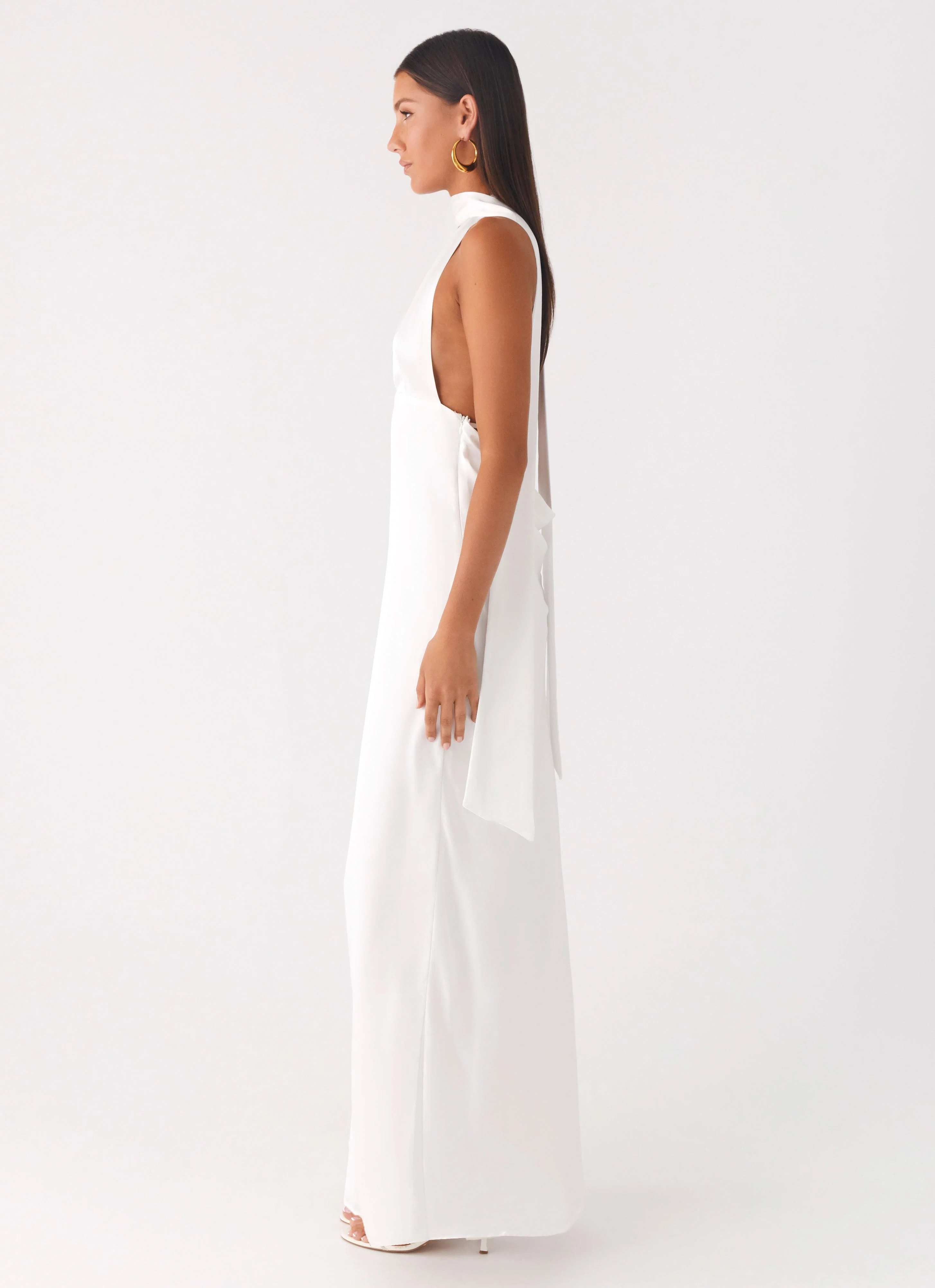 Alicia Satin Halter Maxi Dress - White